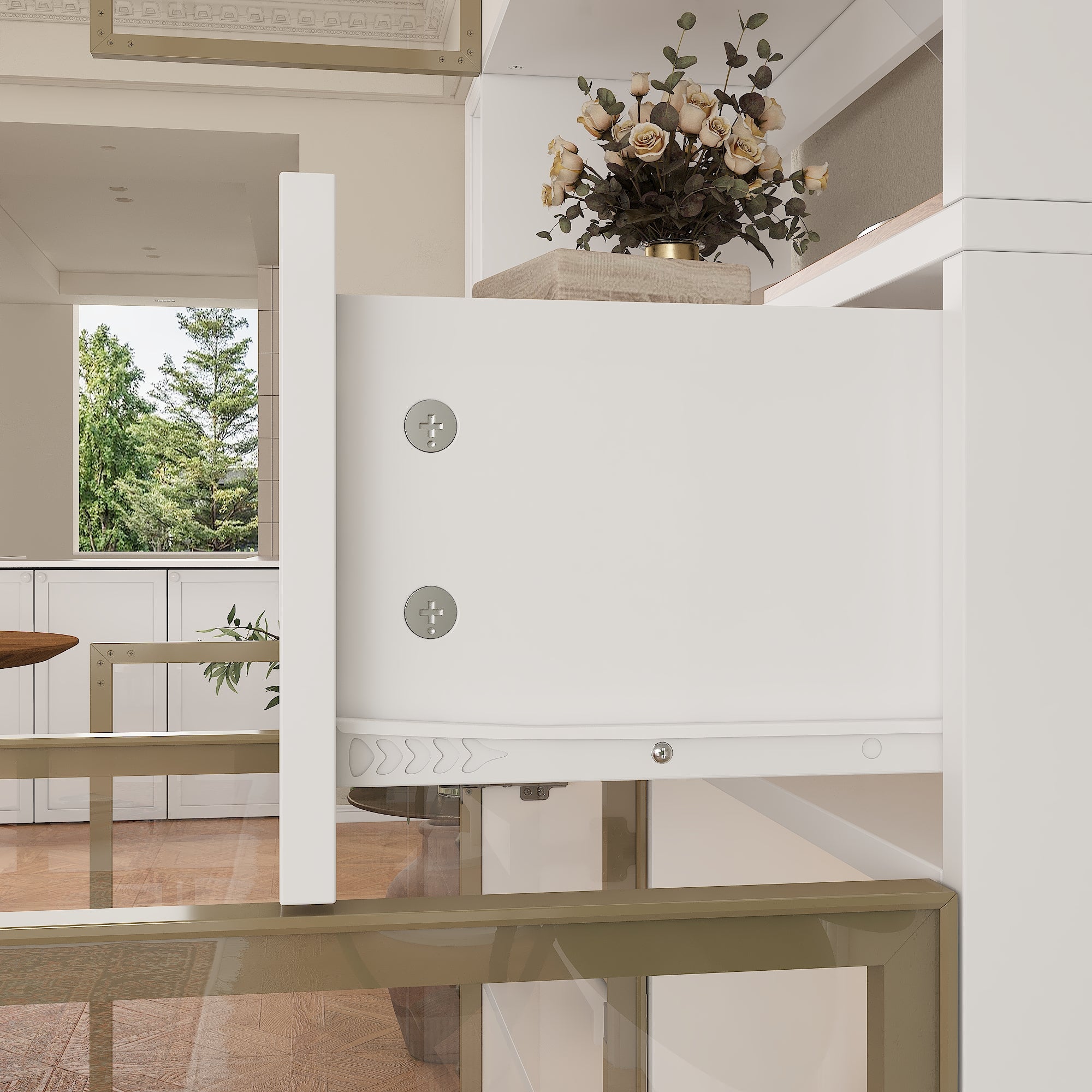 Three Drawers Bathroom Linen Cabinet With Tempered Glass Doors And Light