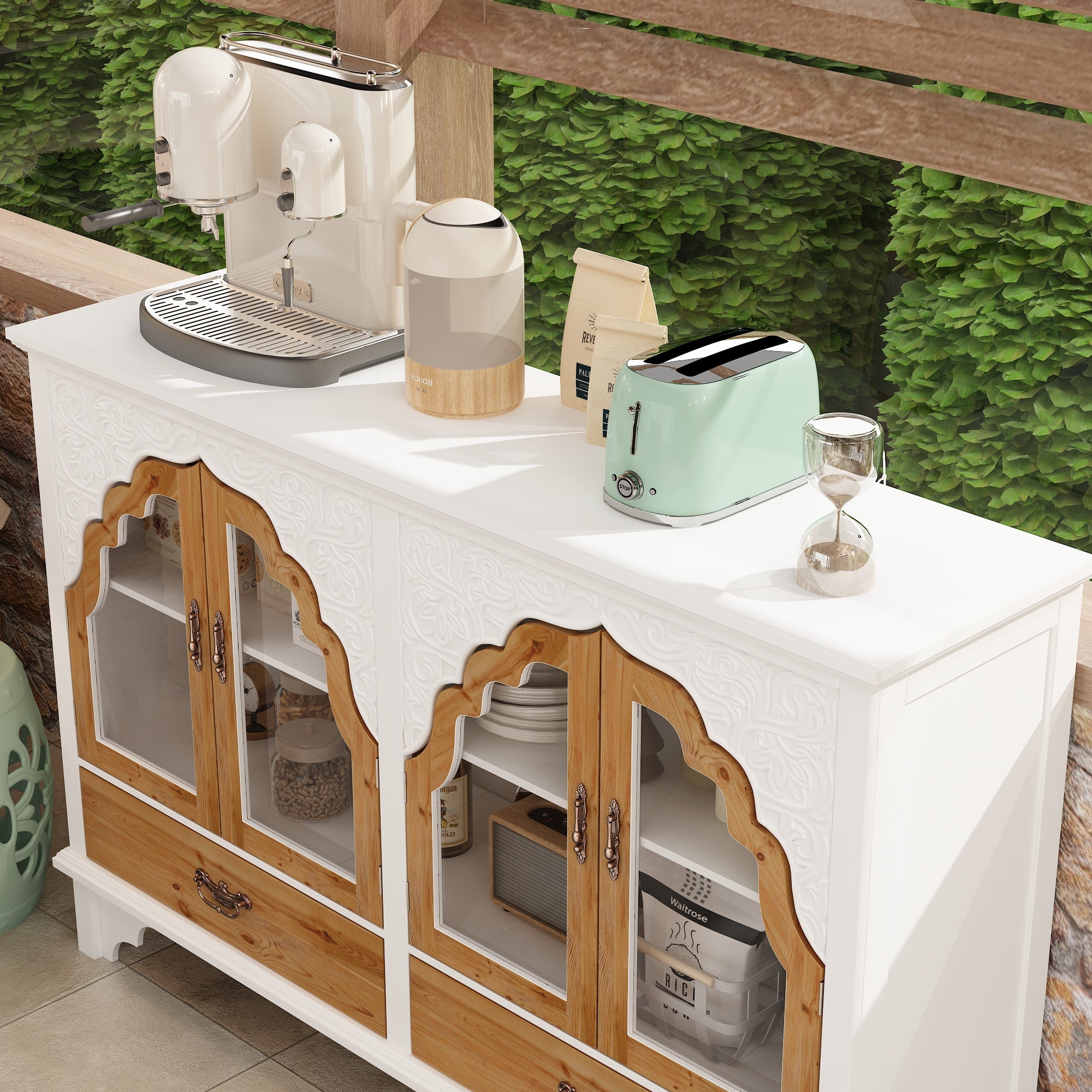 Elegant Soild Wood Modern Sideboard With 2 Doors And 2 Drawers, 39.4” Storage Cabinet With Adjustable Shelves, Versatile Console Table For Living Room Or Dining Room