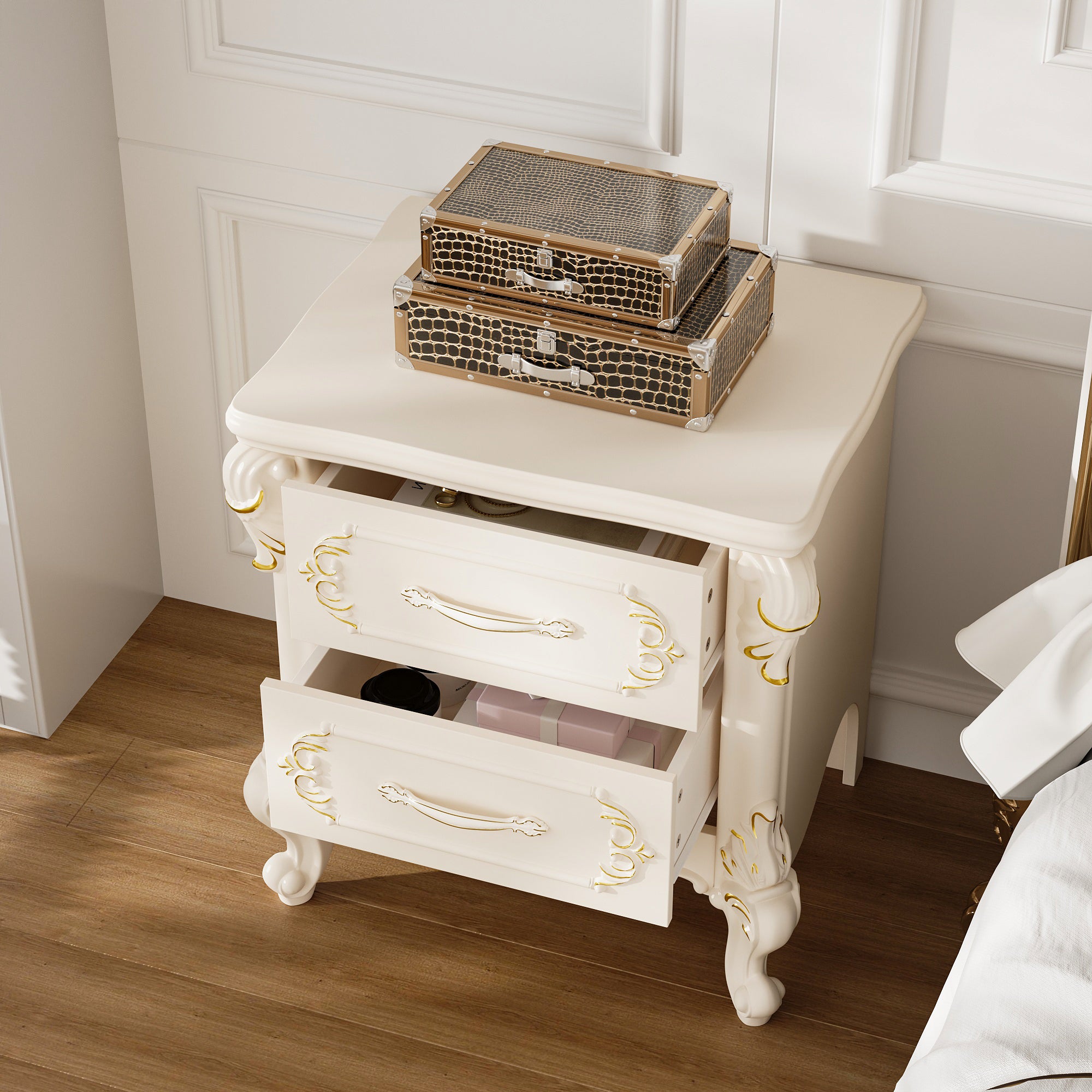 Elegent Nightstand With 2 Drawers