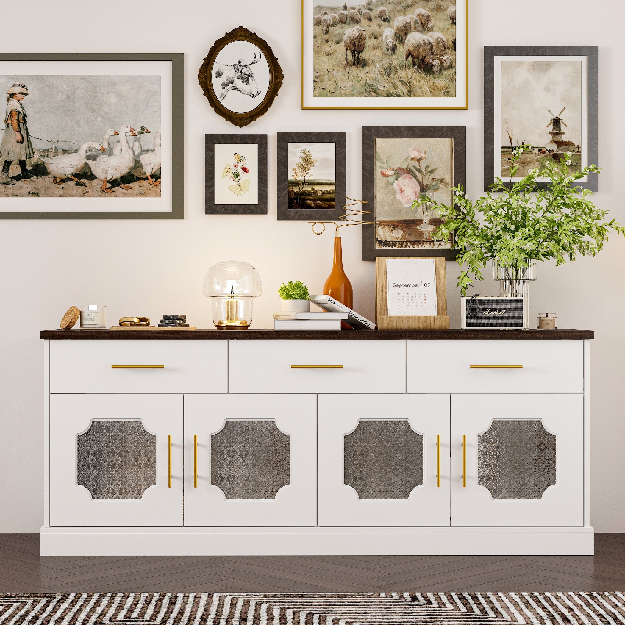 63" W Sideboard Cabinet Buffet Storage Cabinet