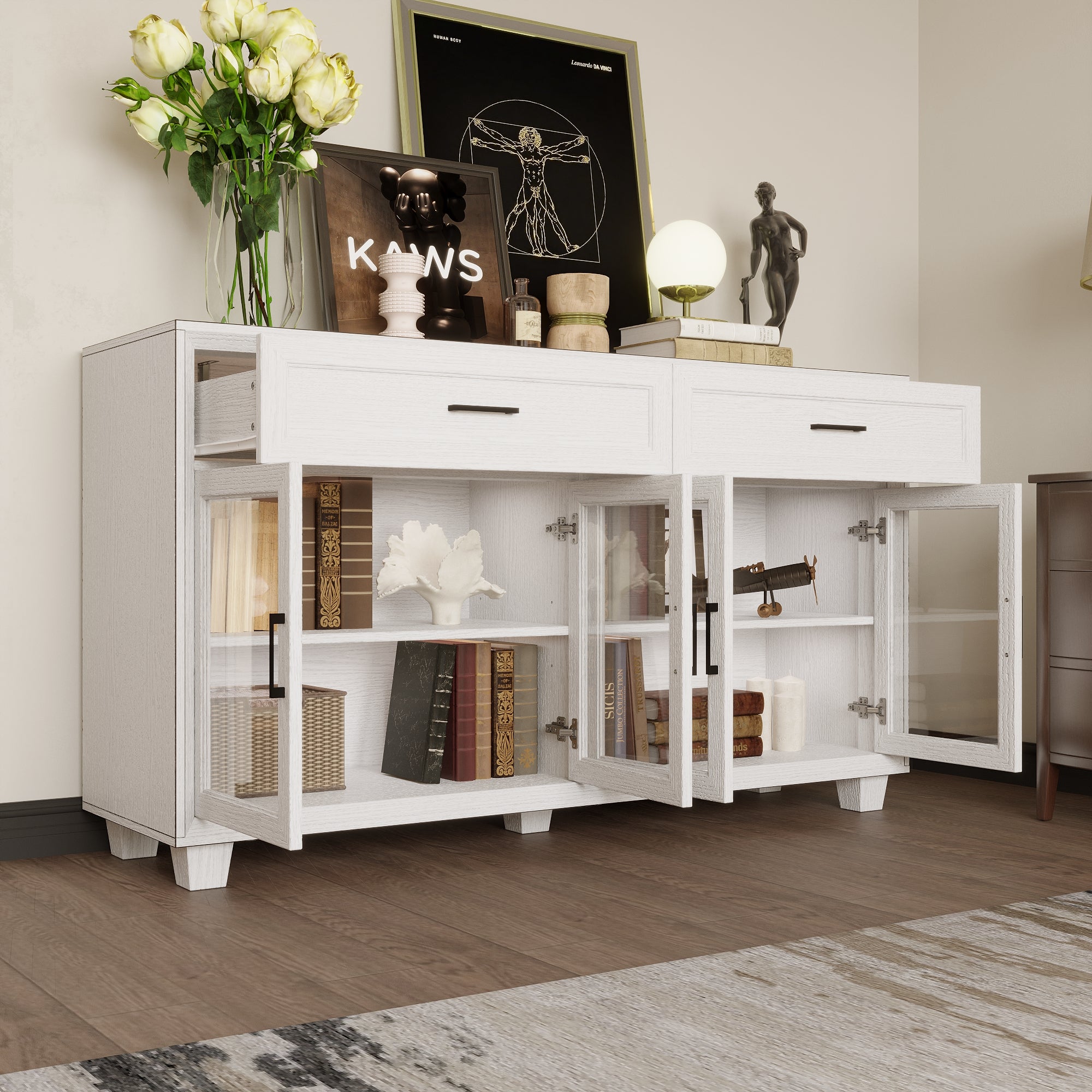 63" W Sideboard Cabinet Buffet Storage Cabinet