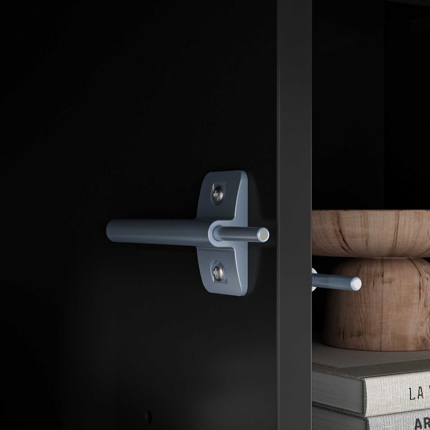 Wide Sideboard Buffet Storage Cabinet in Black with Drawer & Pop-up Doors