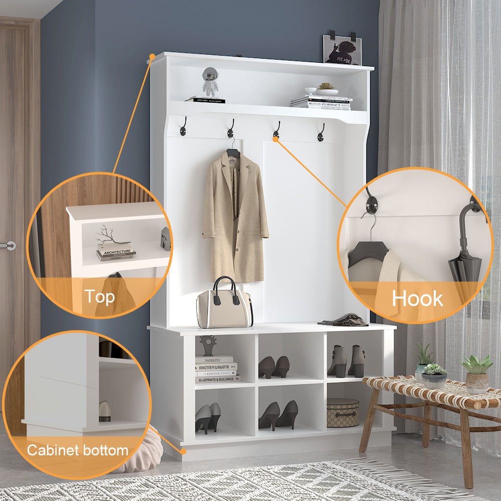 3 in 1 Hall Tree with Shoe Rack Entryway Coat Rack and Storage Bench