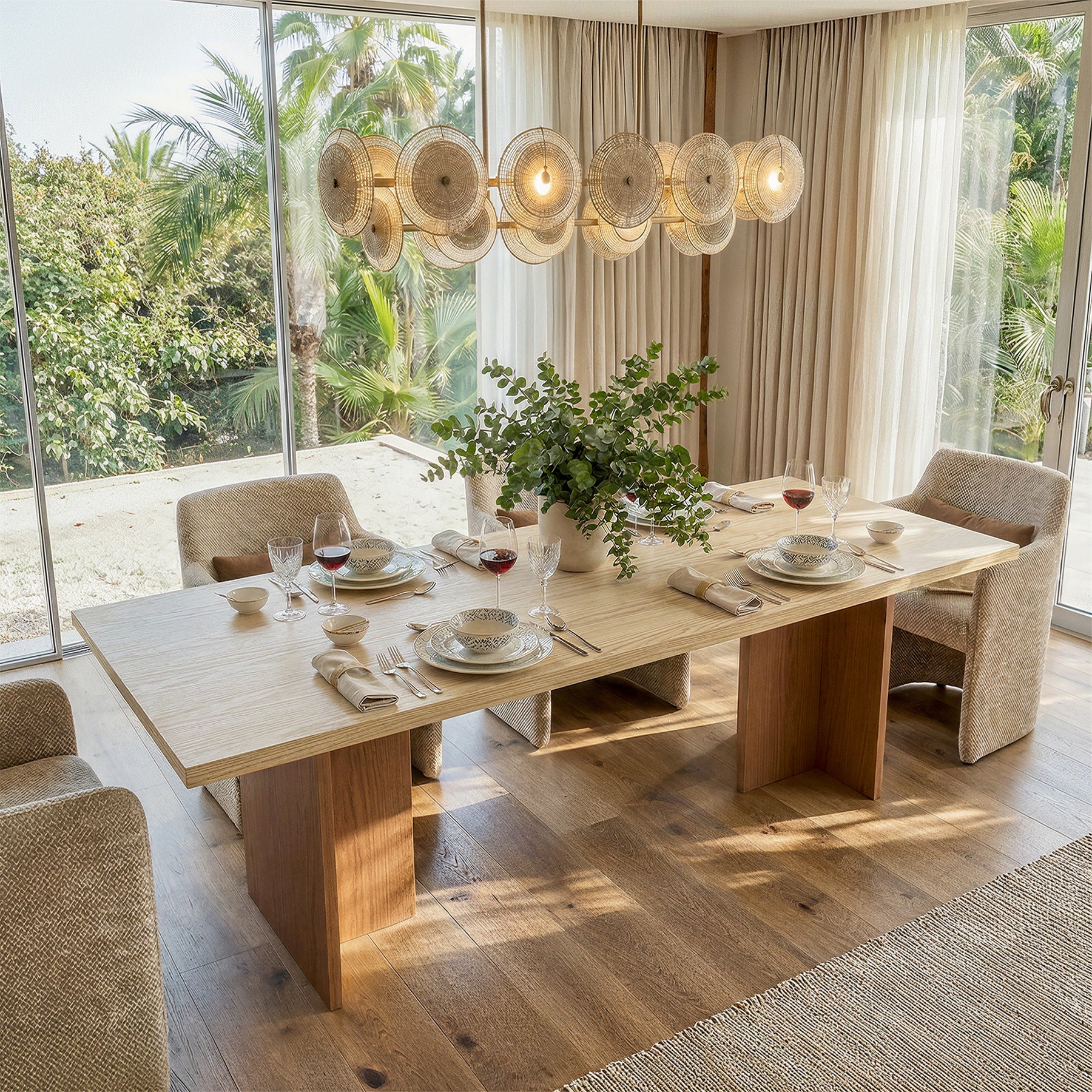 Wood dining table with oak legs