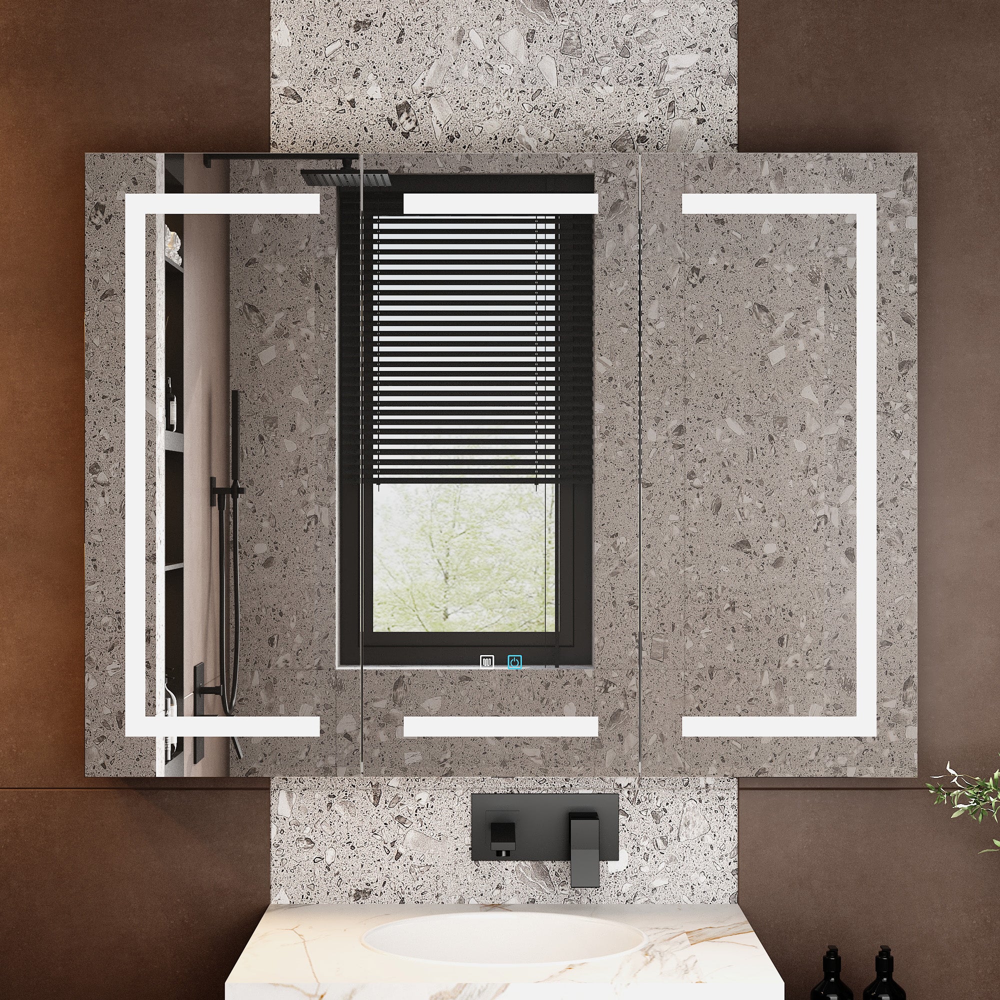 47.2'' W 35.4'' H Surface Frameless Medicine Cabinet with Mirror 6 Adjustable Shelves