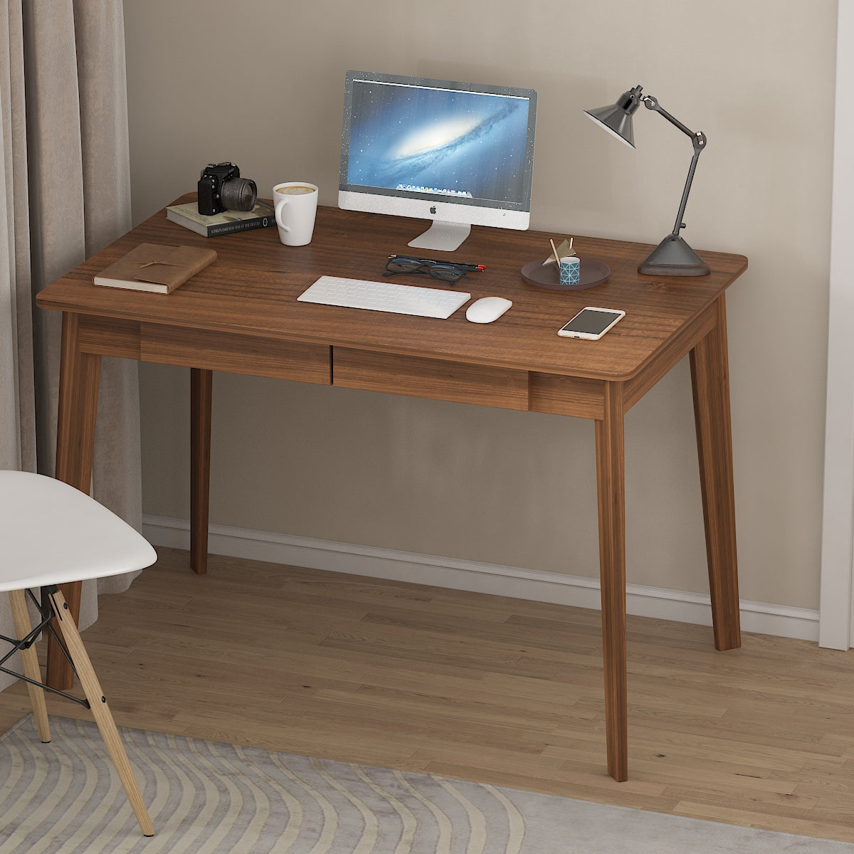 Wooden Minimalist Writing Desk White Study Table for Office 39.4"W