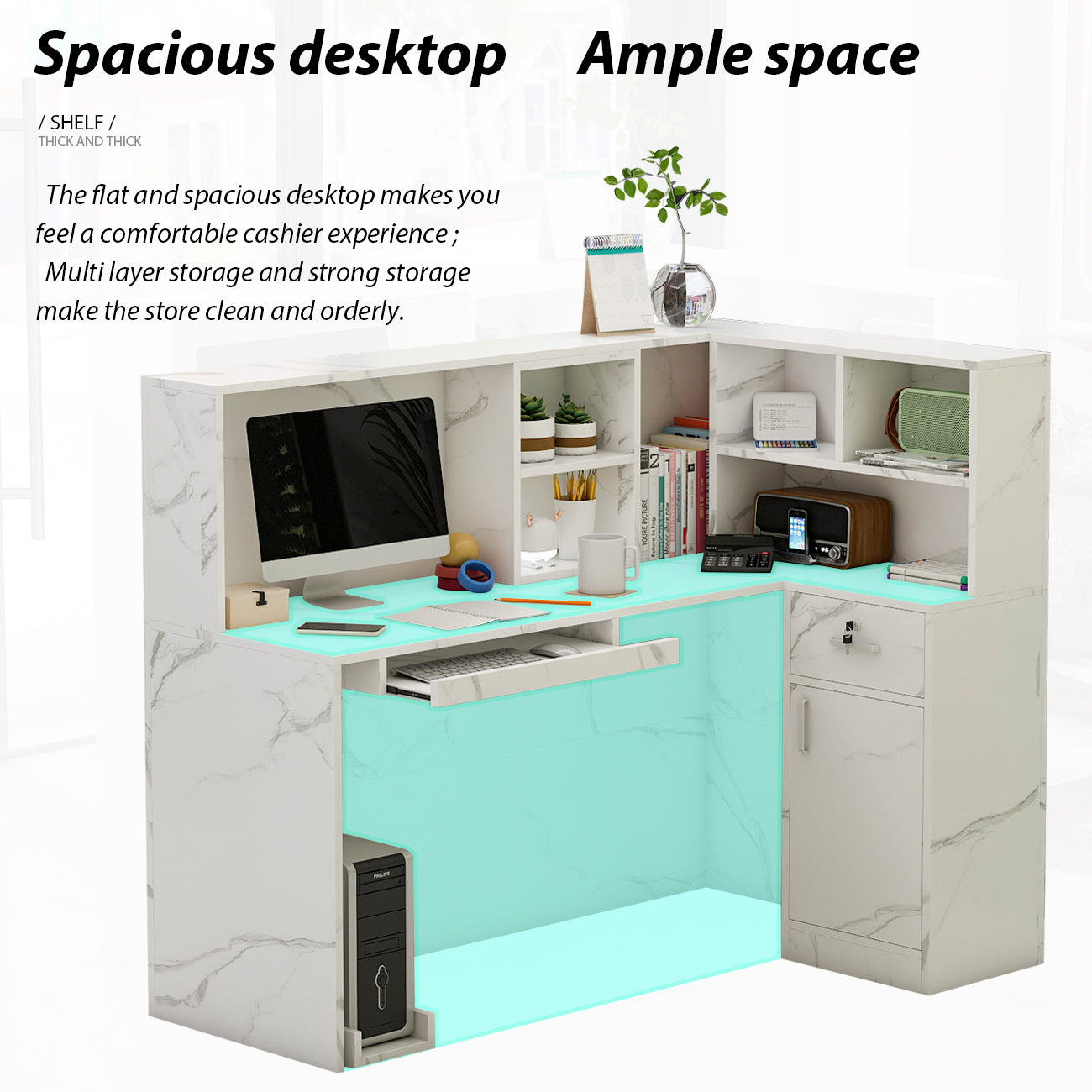 L-Shaped Reception Desk with Large Storage Filing Cabinets