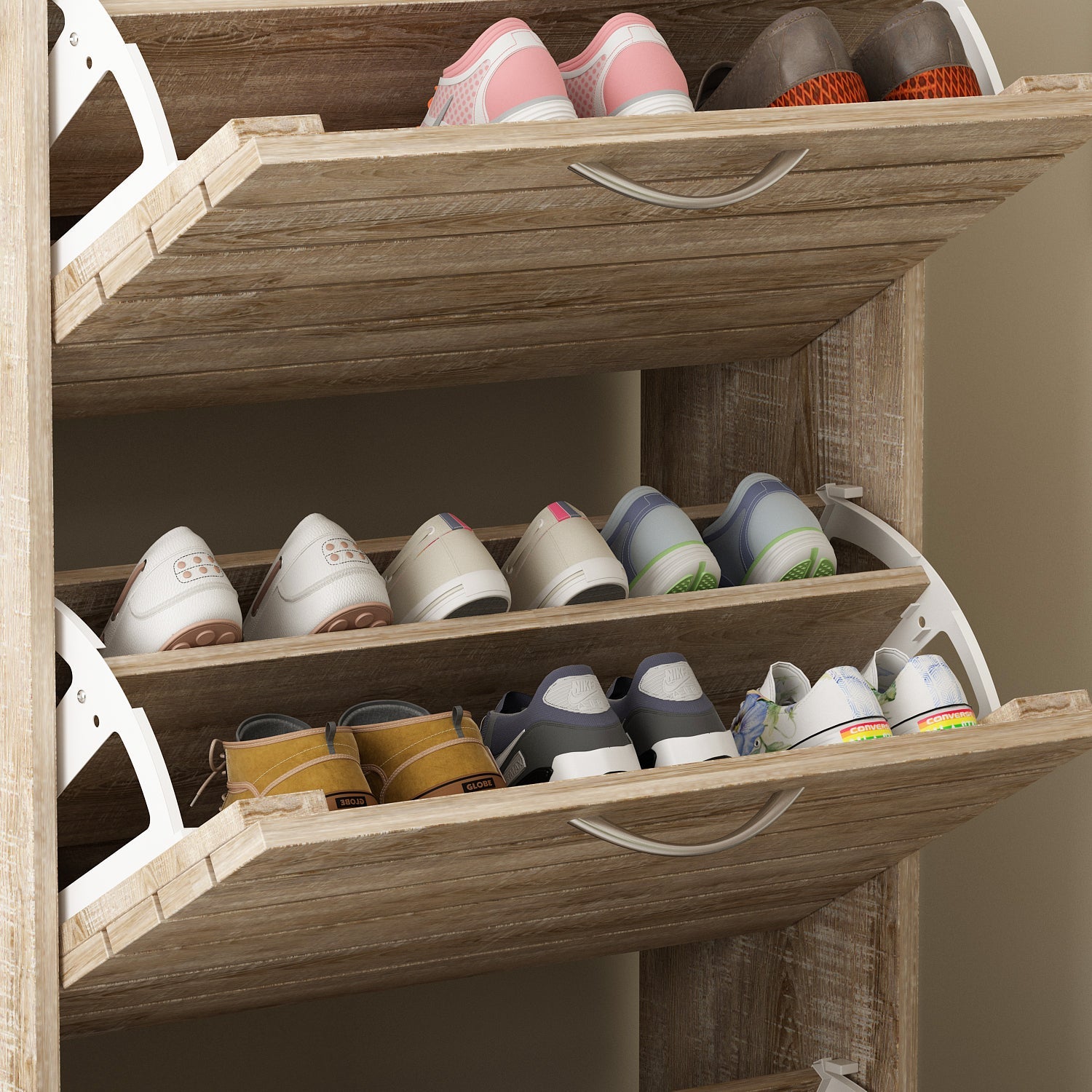 Farmhouse Shoe Cabinet 3 Flip Doors Shoe Organizer for Hallway Entryway