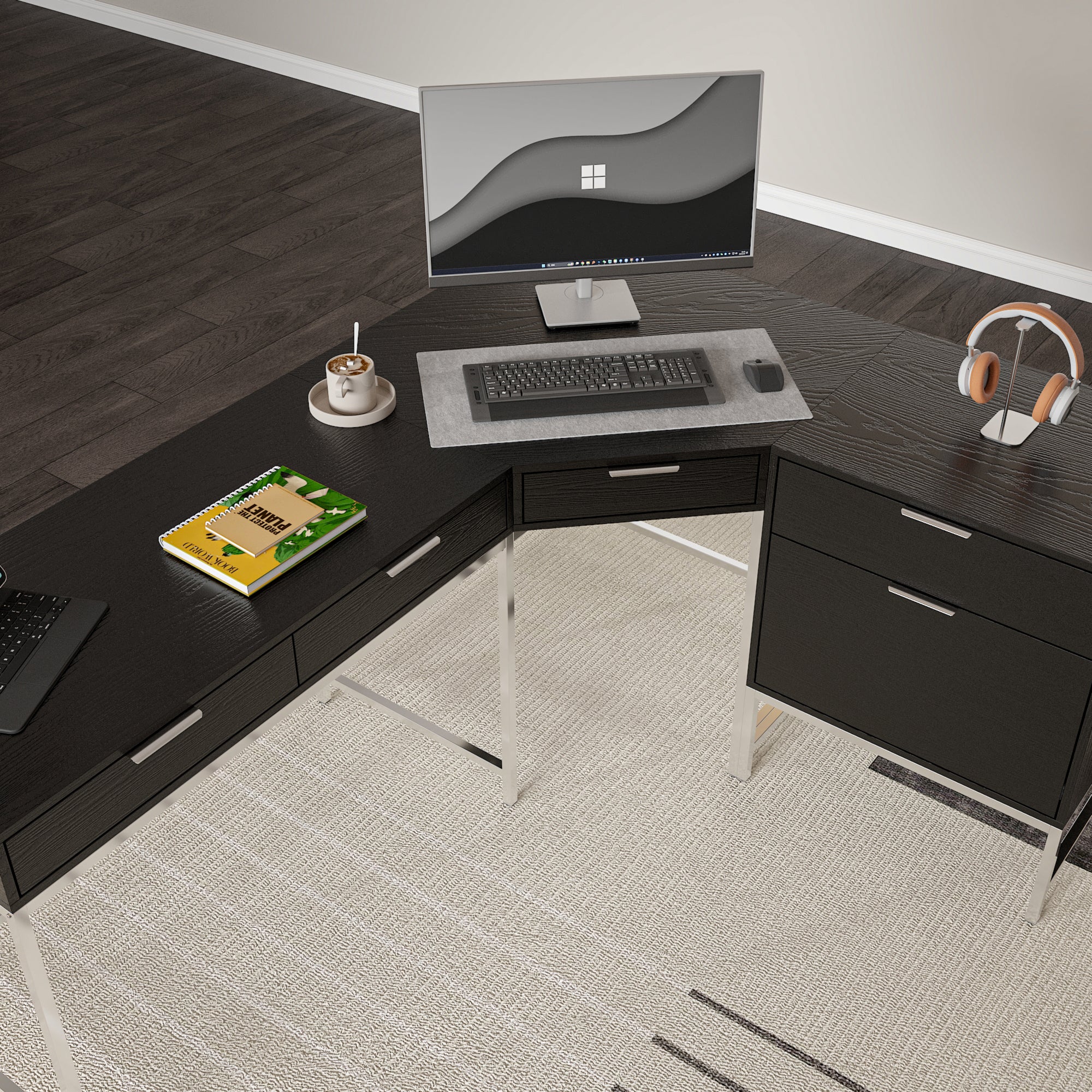 70.8'' W 4-Drawer L-Shaped Computer Desk