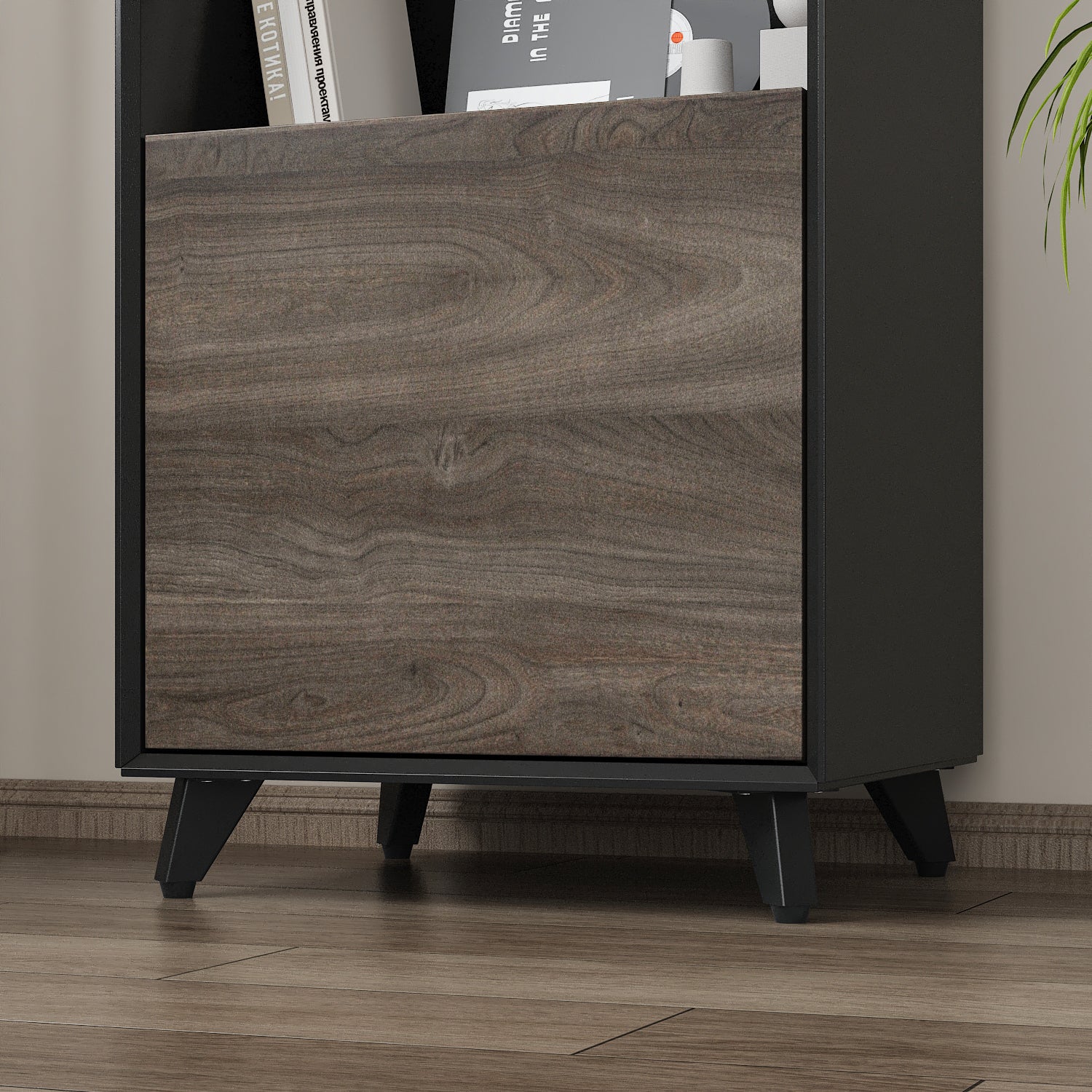 67'' Modern Tall Bookcase With Dual Cabinets, Glass Shelves & 3-Color LED Light Strips