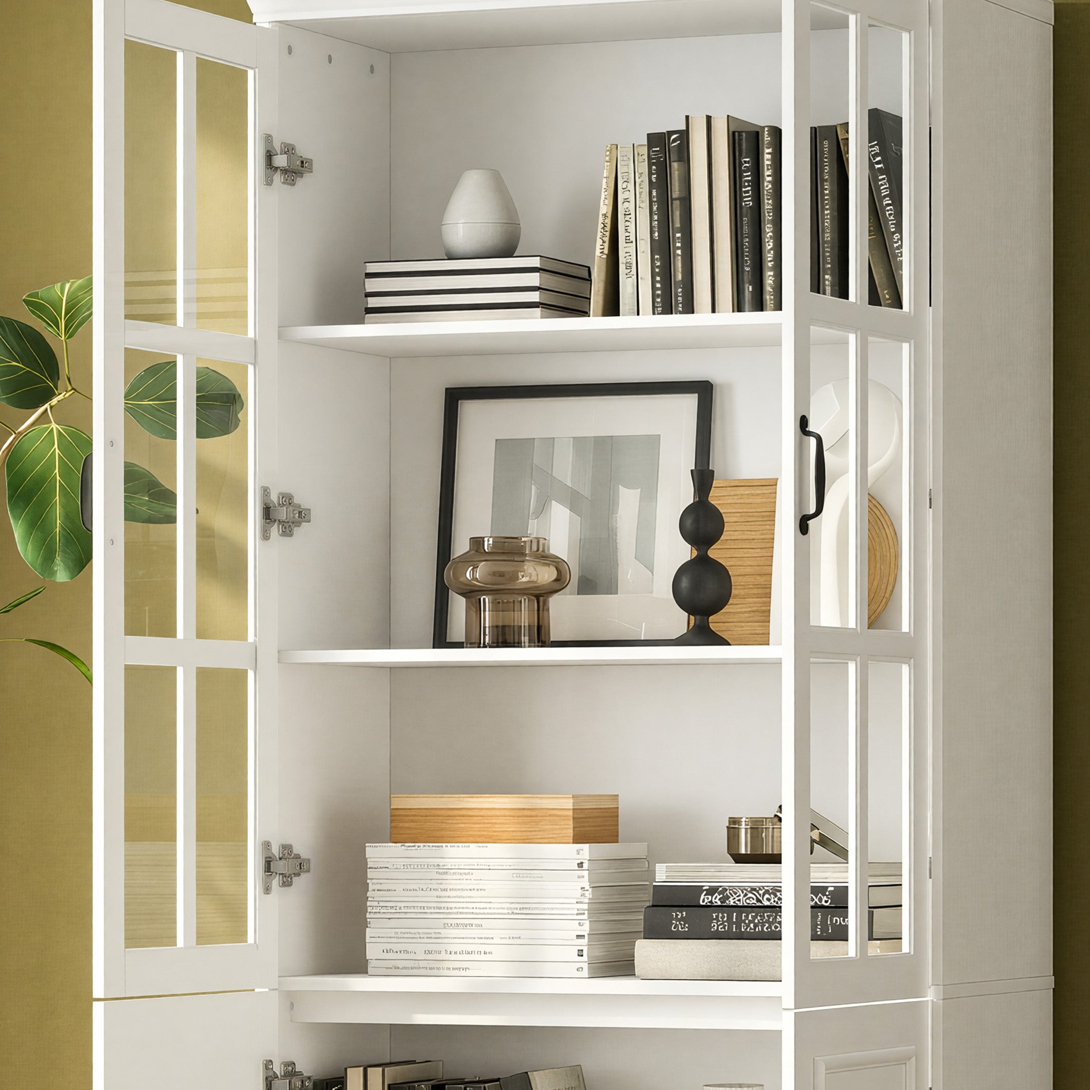 31.5 inches Modern White Standard Storage Bookcase with Glass Door and Shelves