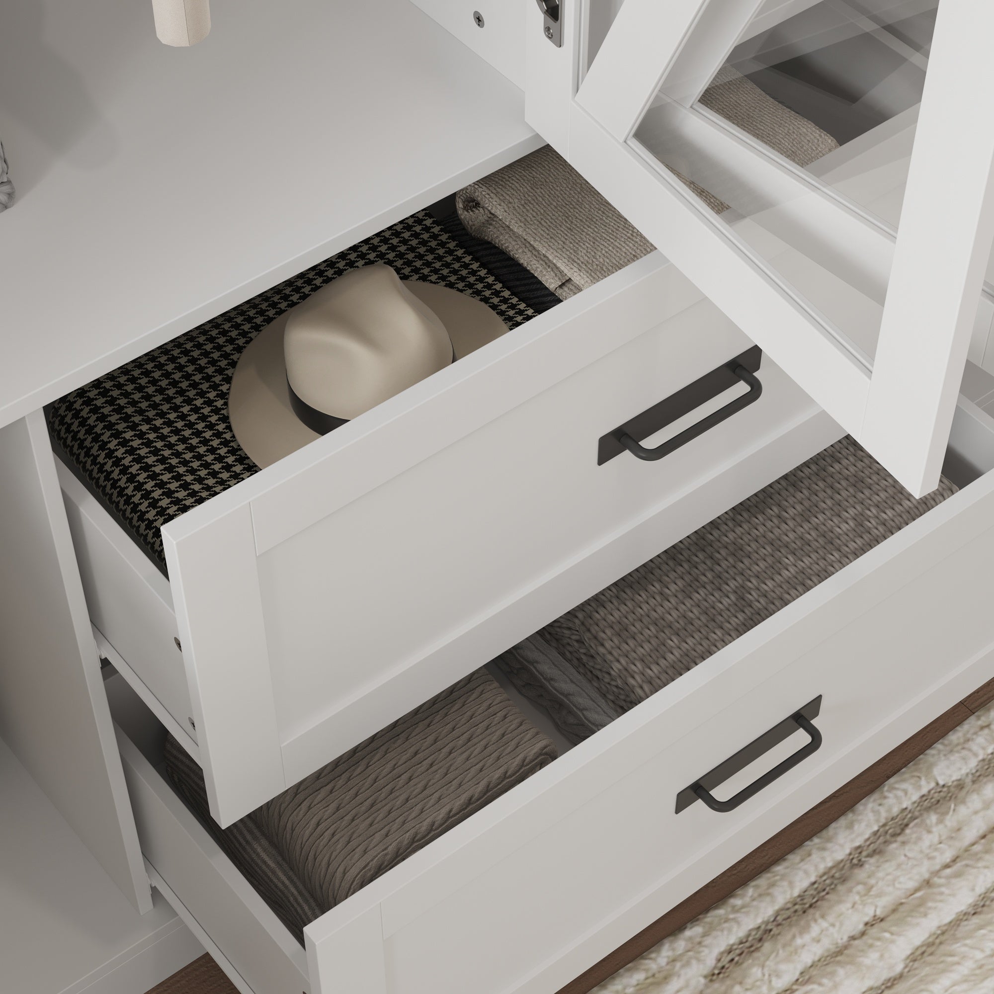 Modern Wardrobe With 3-Color-Lights And Tempered Glass Door