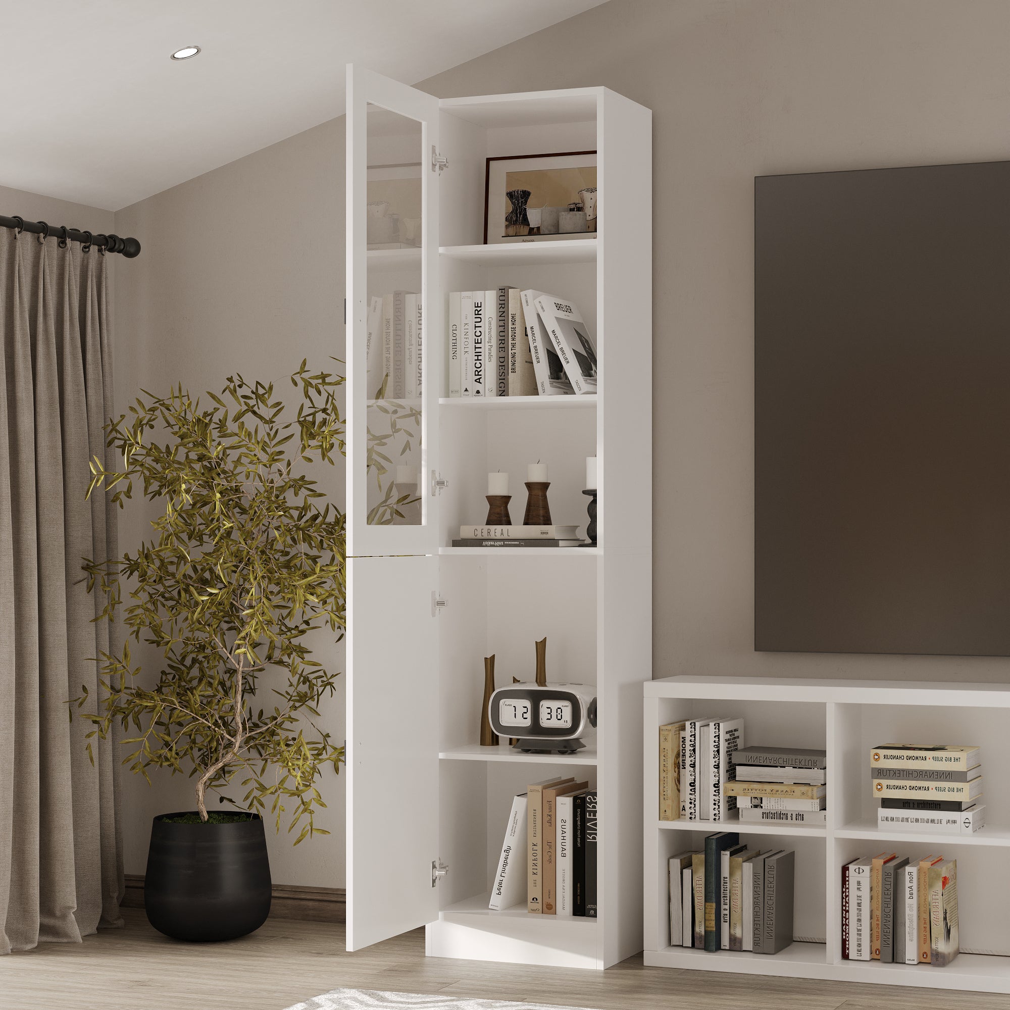 15.7'' W 5-Layer Little Bookcase With Glass Door