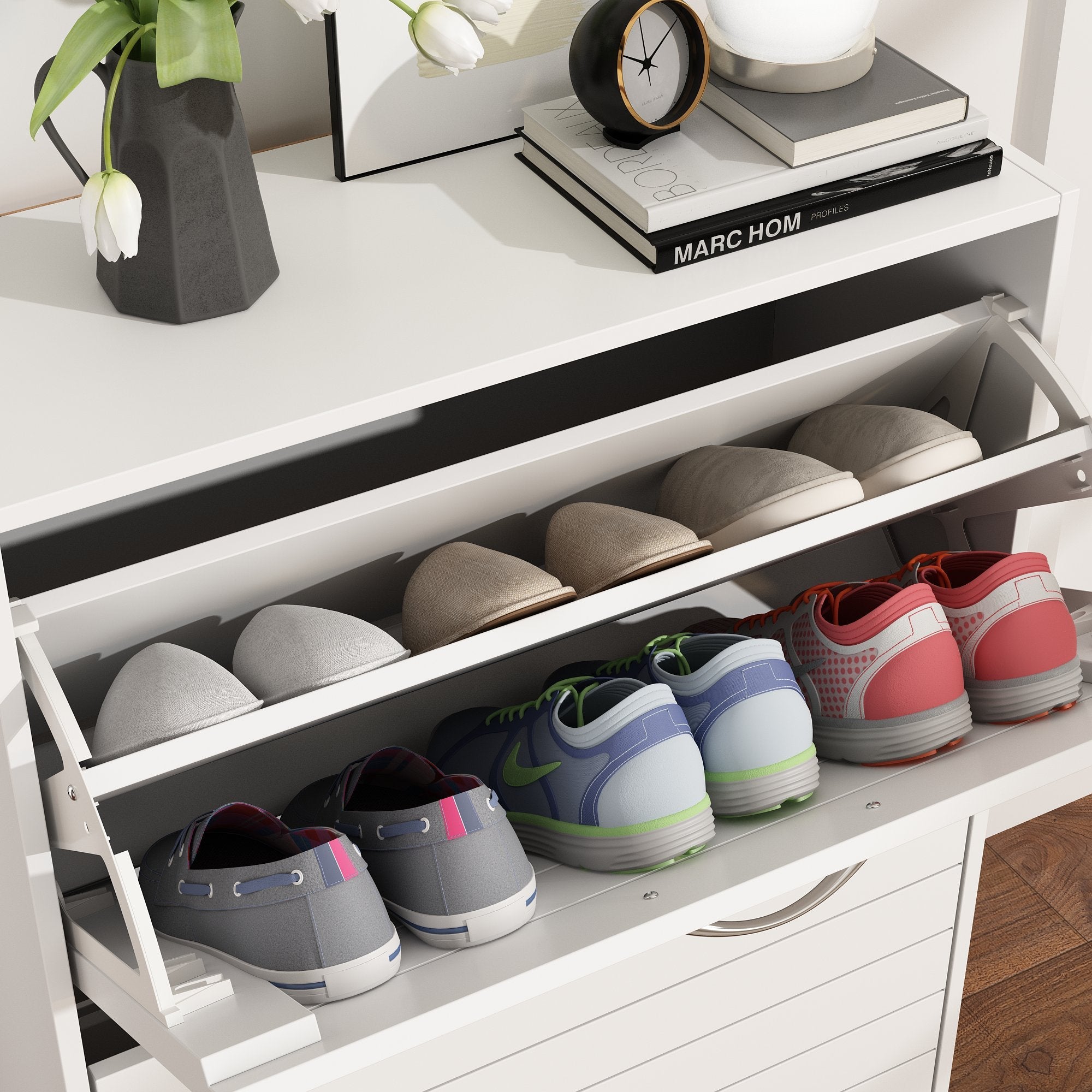 Shoe Cabinet with 2 Flip Drawers 2-Tire Shoe Storage Cabinet for Entryway