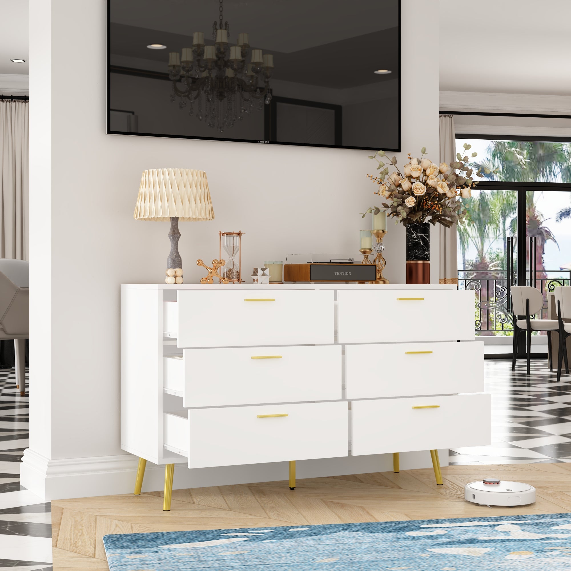 Modern Sideboard Double Dresser with 6 Drawers