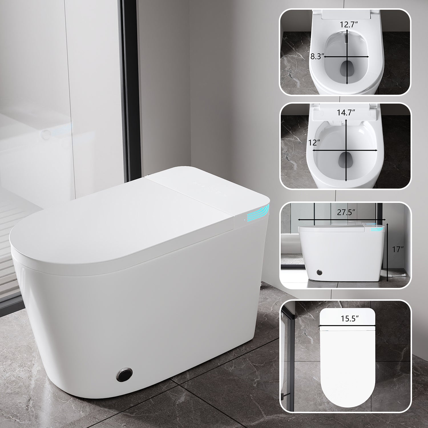 White smart toilet with ambient light