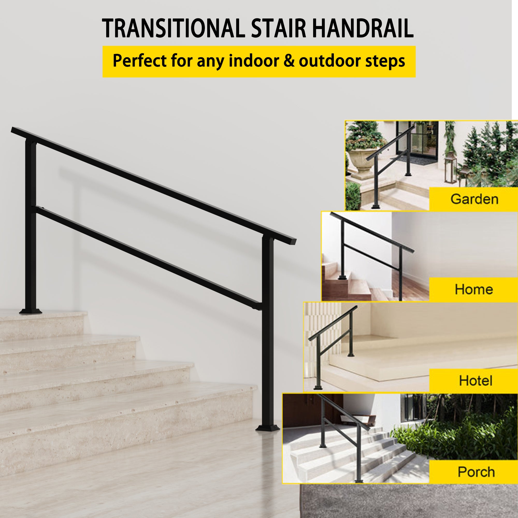 68.5 inch Minimalist Satin Black Stair Banister with Adjustable Angle