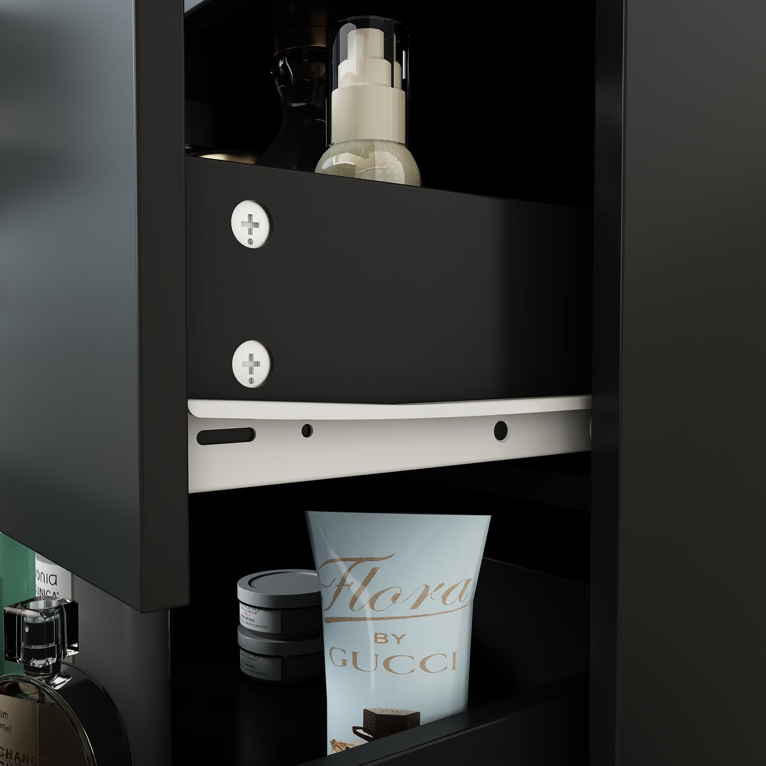 Makeup Vanity Set with Cushioned Stool, 5 Drawers & Shelves