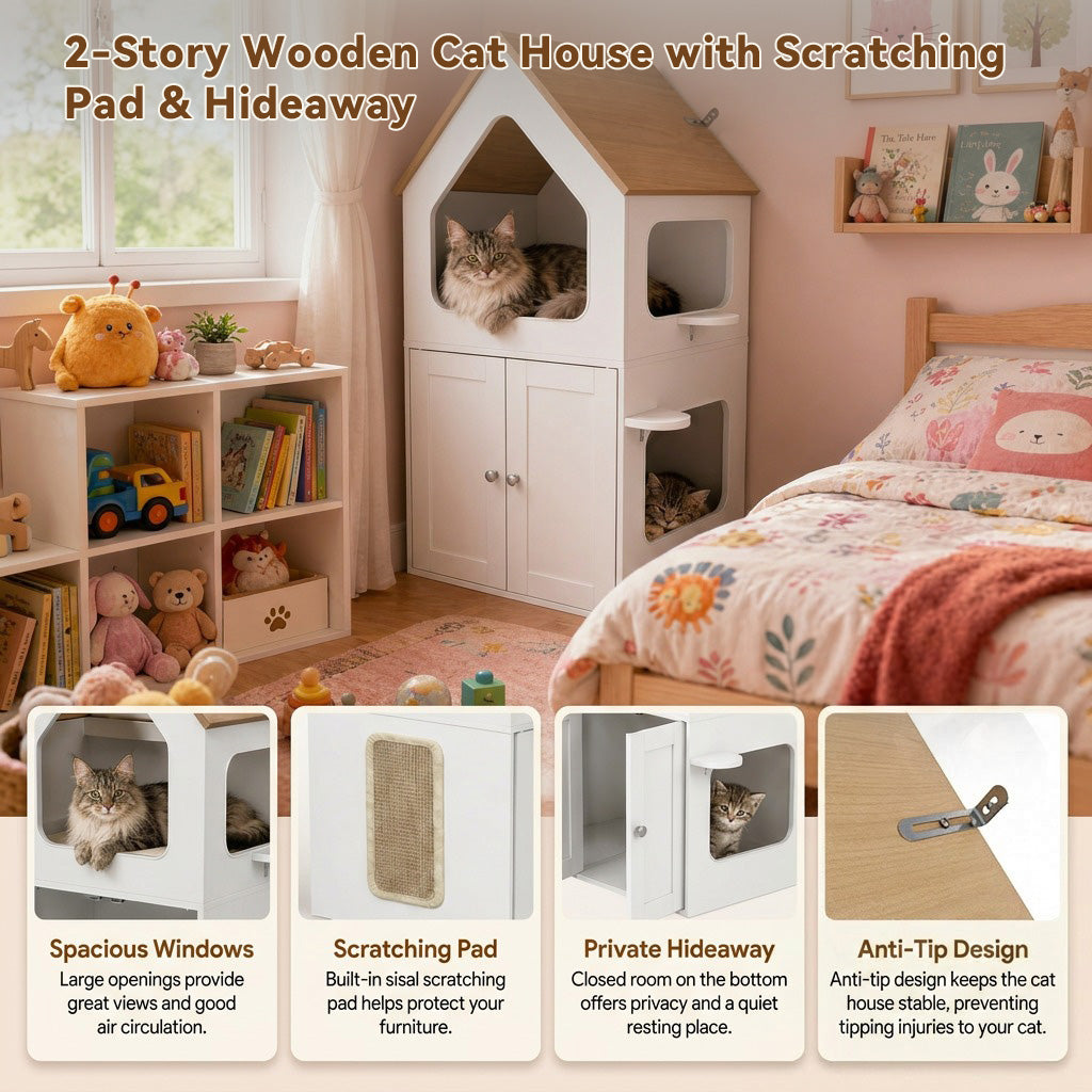 Rooftop Shaped Cat Condo with Litter Enclosure