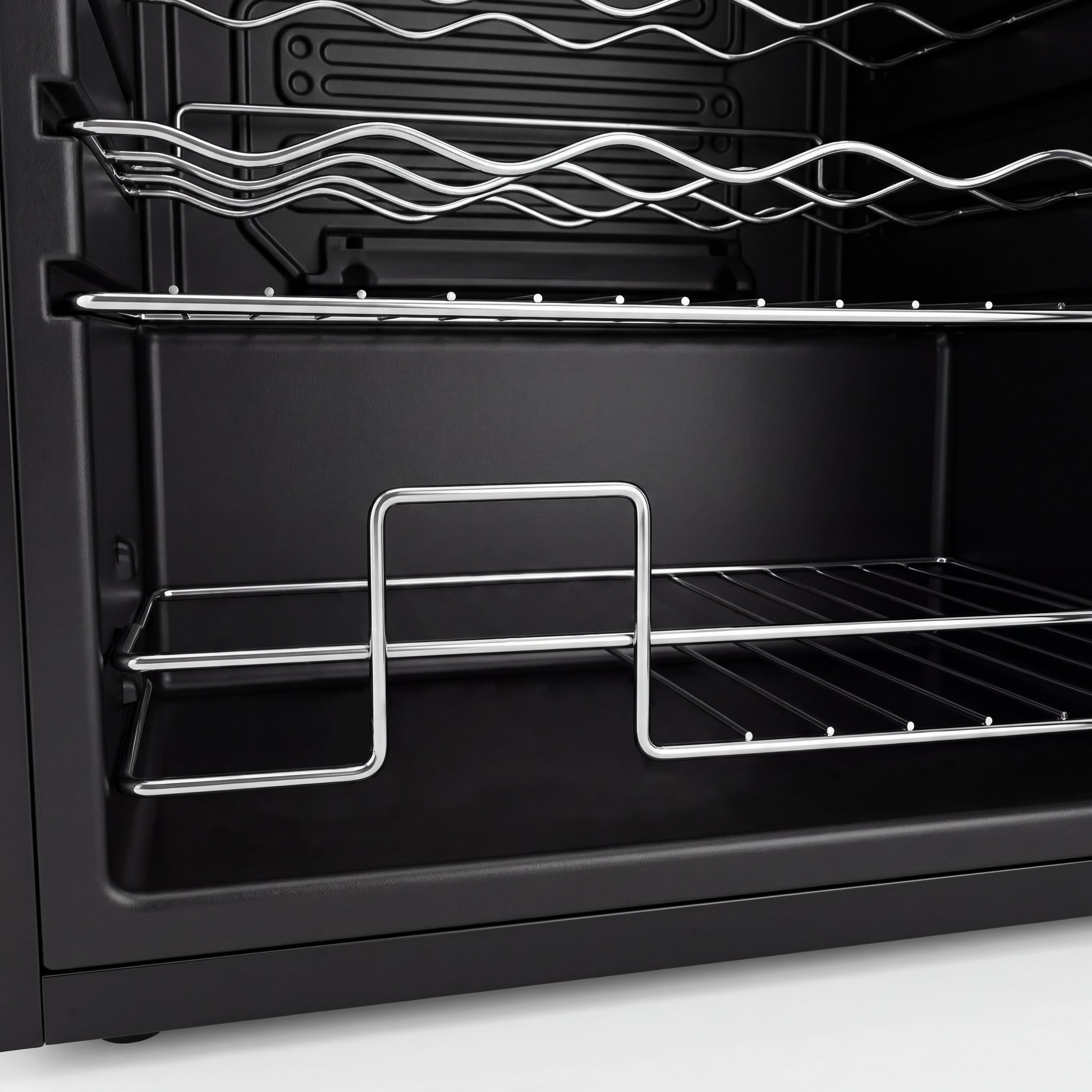 Black wine fridge with glass door and digital temperature display