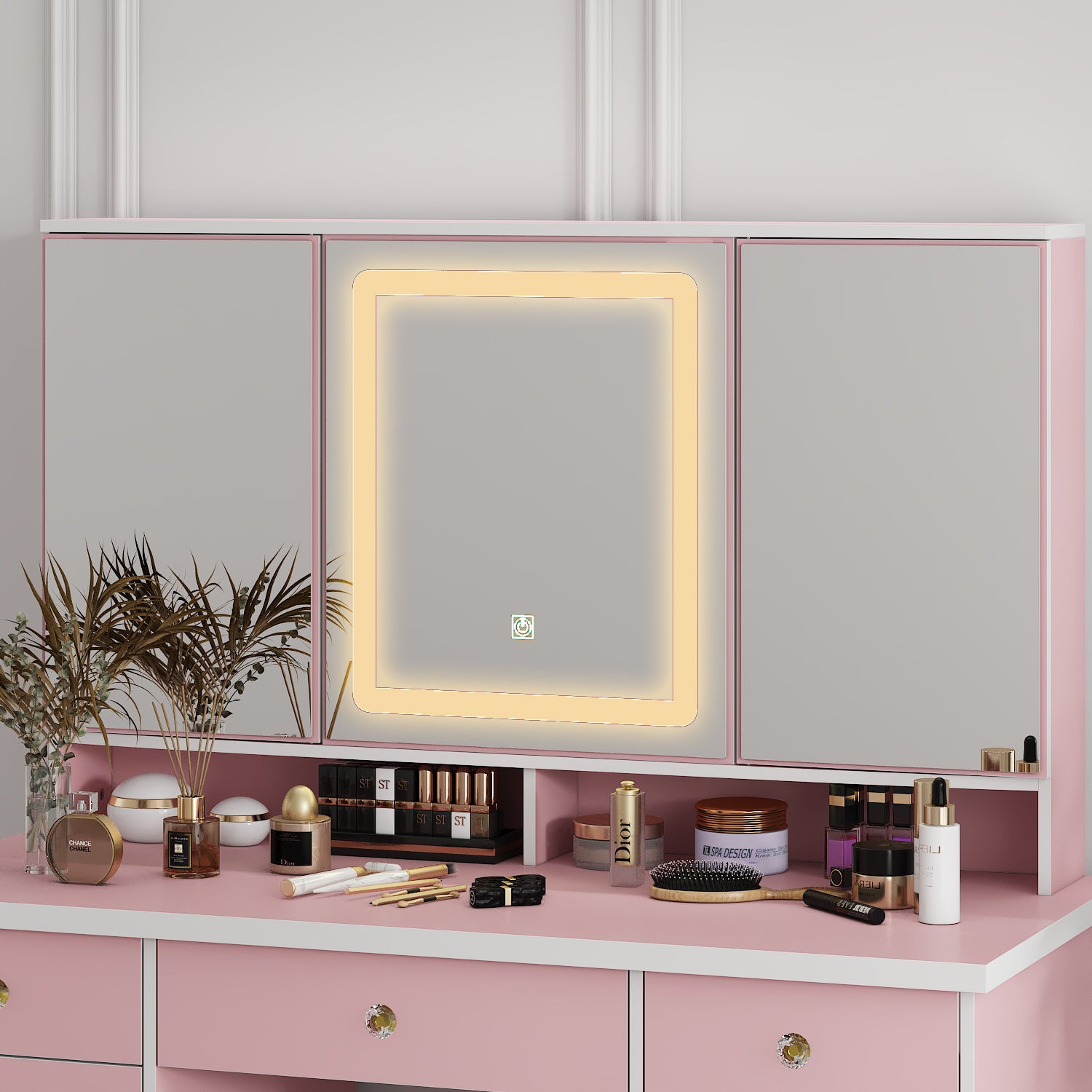 43.3 inches Modern Minimalist white/black Makeup Dressing Table with Mirror And Lamp