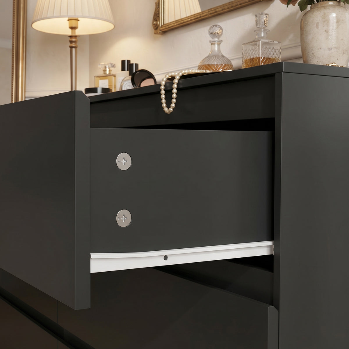 63 inches Modern Minimalist White/Black Wide Buffet Cabinet Triple Dresser Storage Sideboard with 9 Drawers