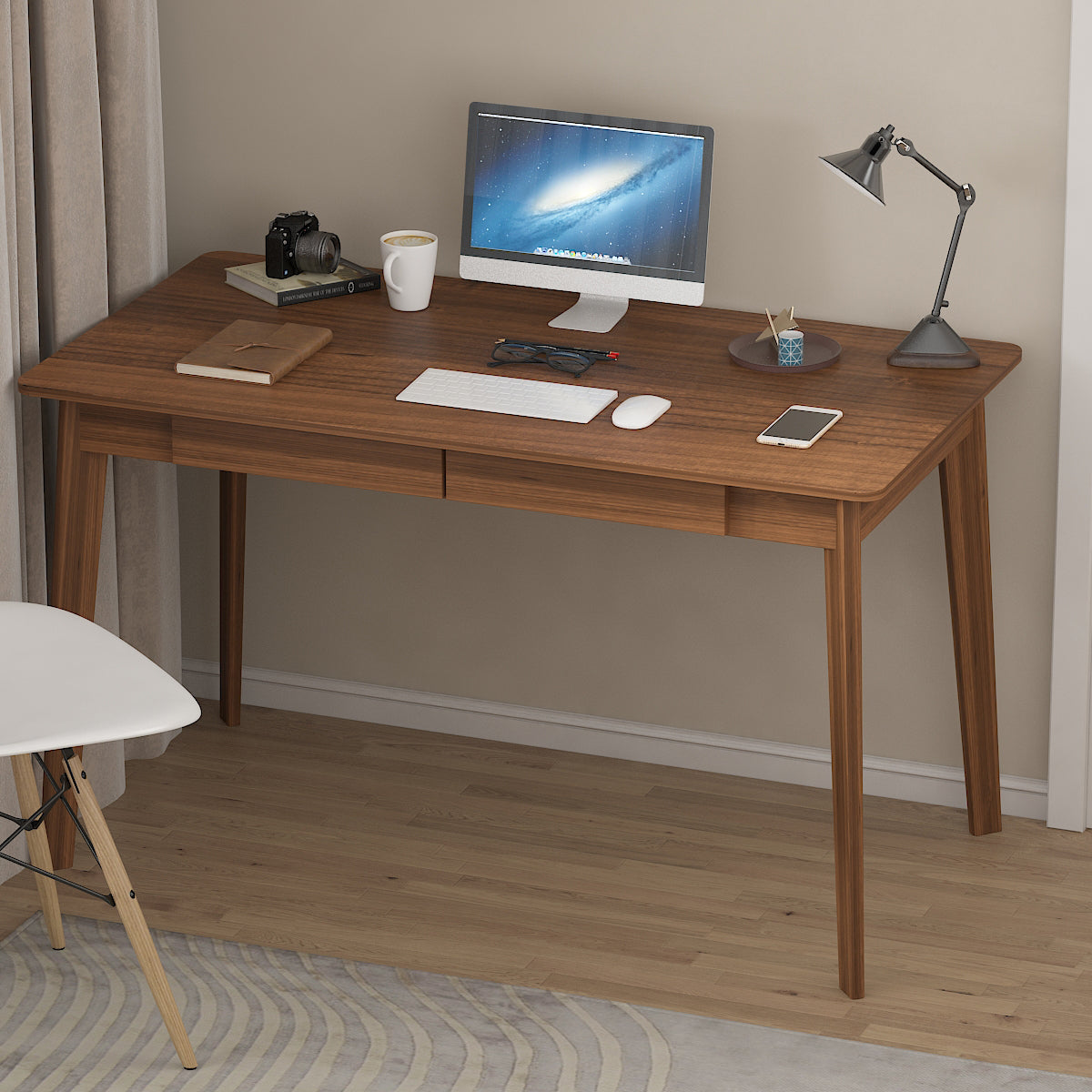 Wooden Minimalist Desk Wide Study Desk Sturdy & Stable 47.2"W