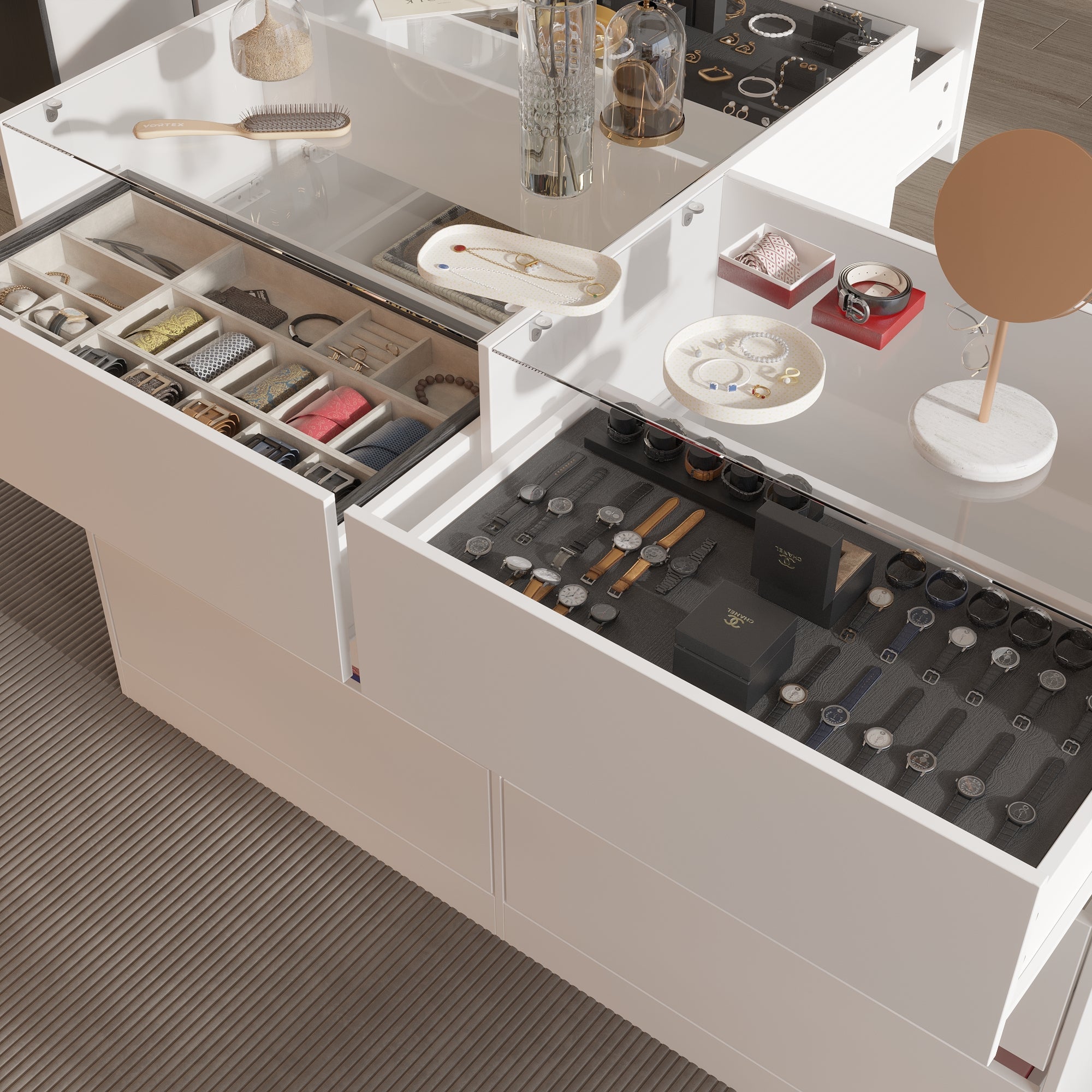 47.2 inches Modern White 4-Shelf Chest With Top And Comfortable Bench