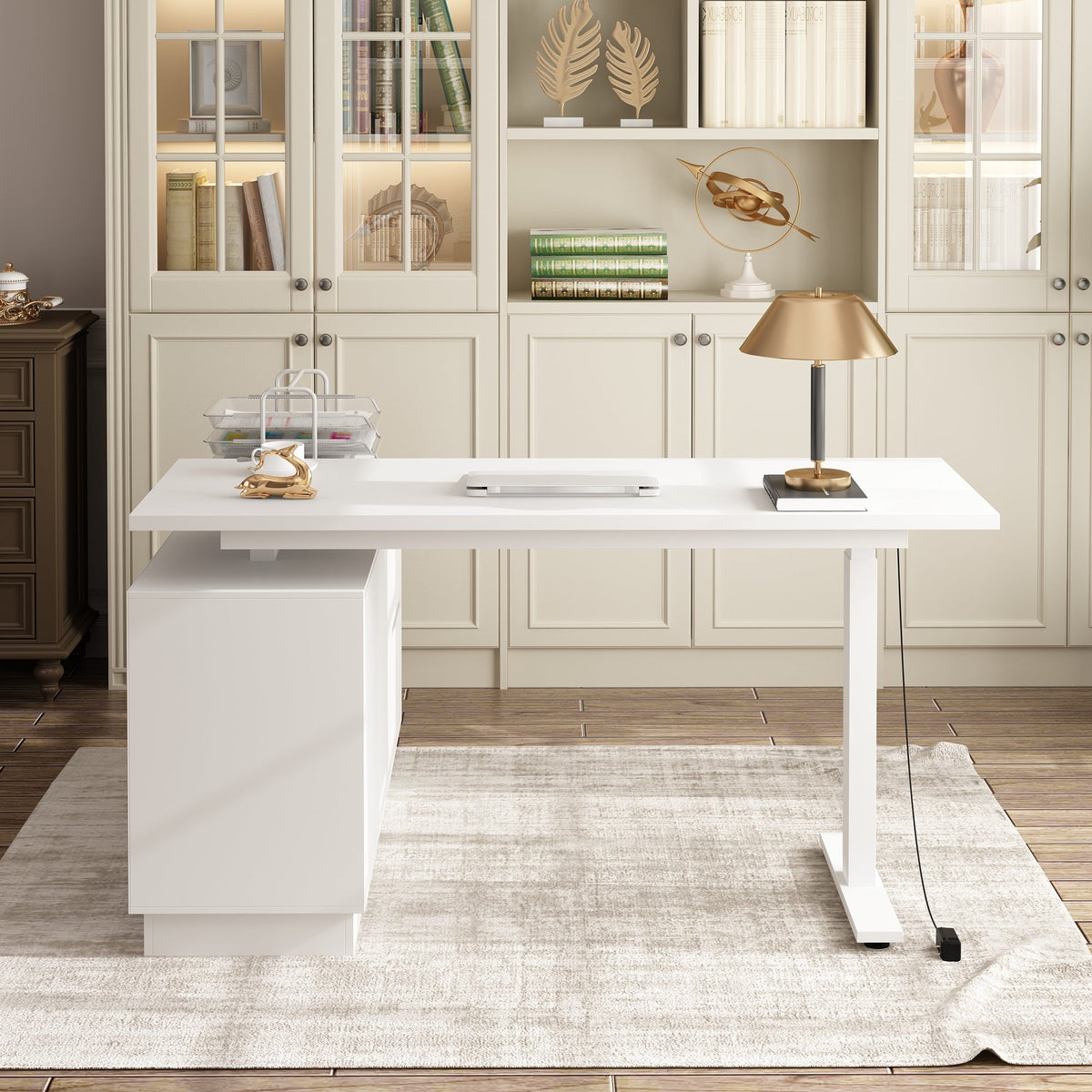 54.3 inches Minimalist Modern White Standing Desk With Electric Lift System and Memory Presets