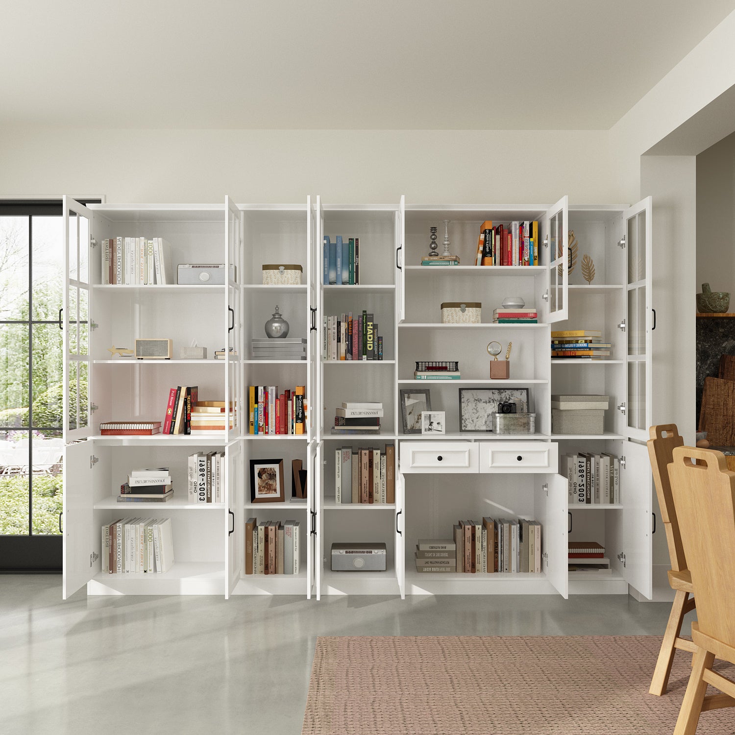 78.7" H x 110.2" Standard Storage Bookcase With Glass Door & Shelves