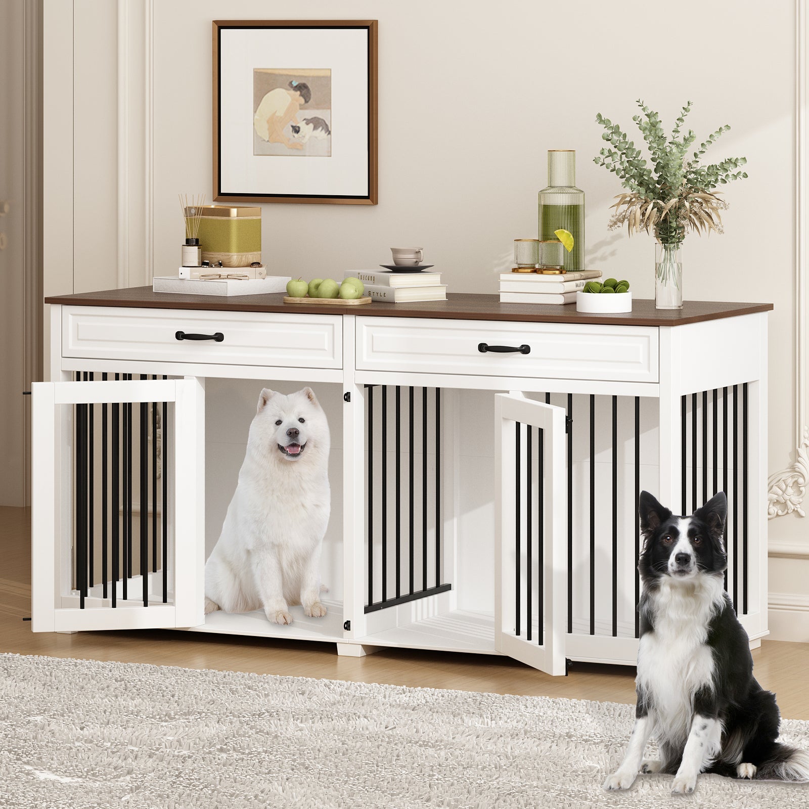 Dog woodページ７０個 Large Wooden Dog Crate with Divider & Side Table | FUFU&GAGA
