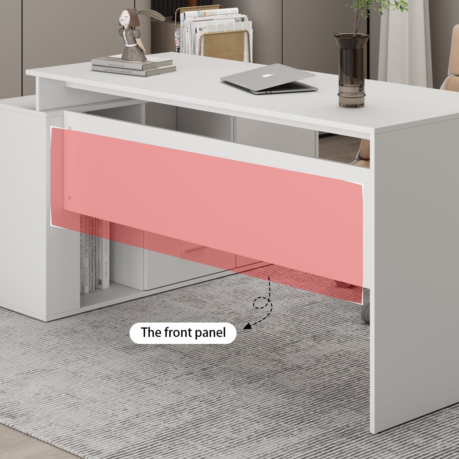 L-Shaped Computer Desk Writing and Gaming Desk with Drawers and Shelves for Home Office