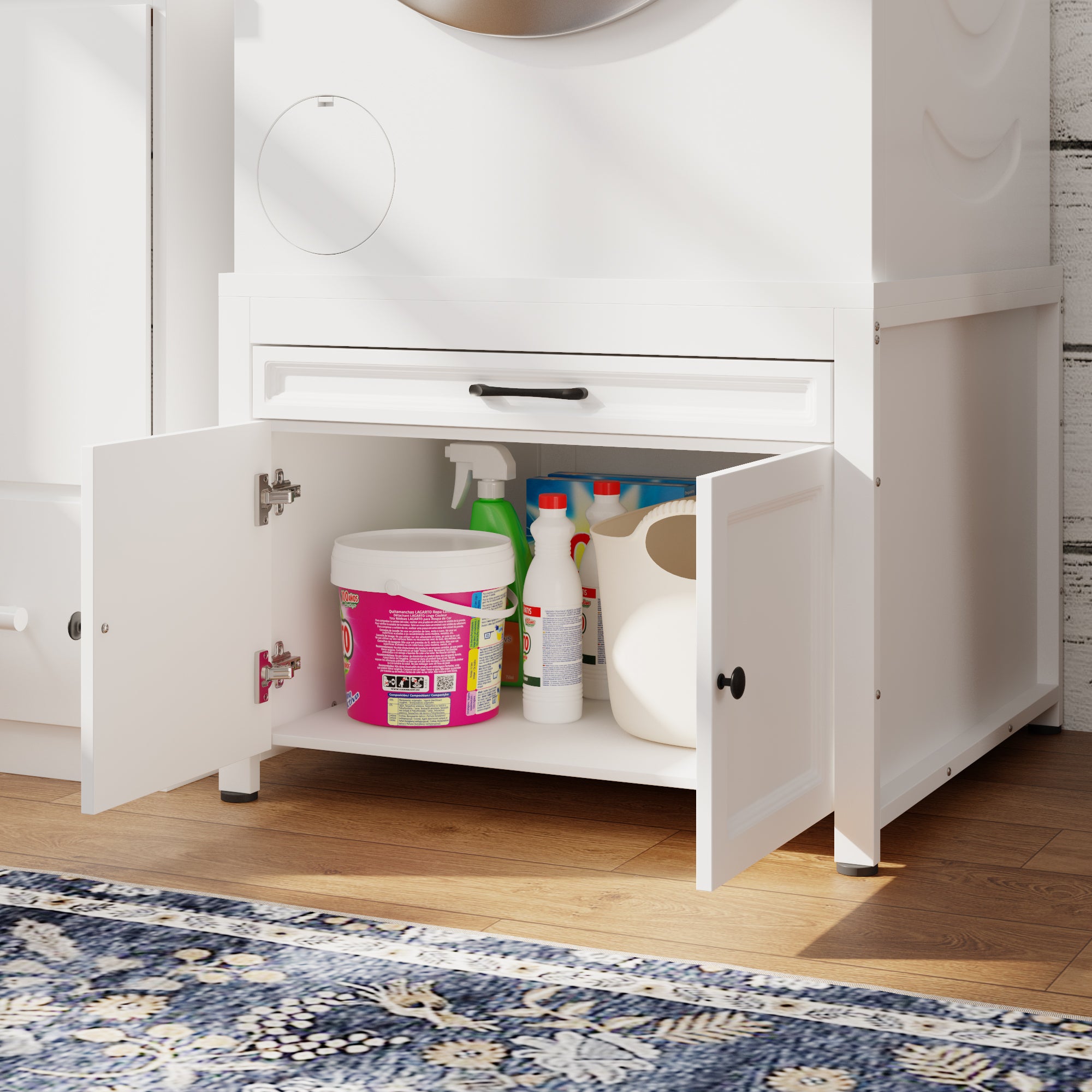 Universal Laundry Pedestal With Iron Frame, Drawer & Adjustable Feet – Fits Washer Or Dryer Up To 330 Lbs