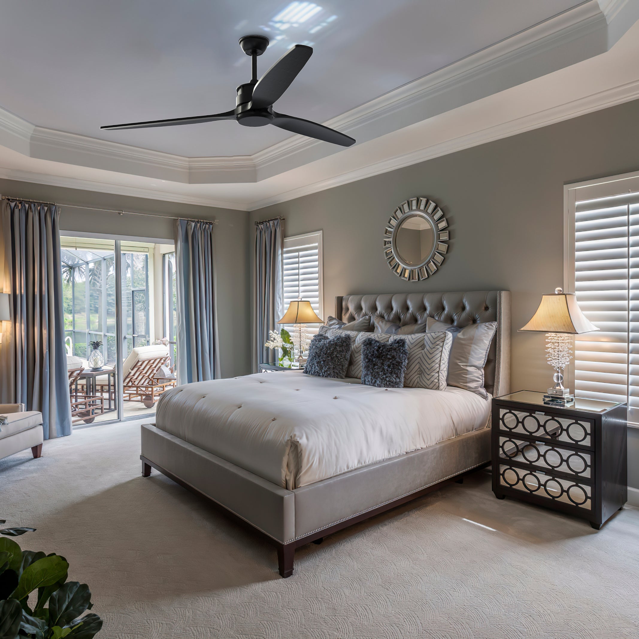 Ceiling Fan Remote Control DC Motor with 6 Speeds 2 Down Rods Outdoor Ceiling Fan