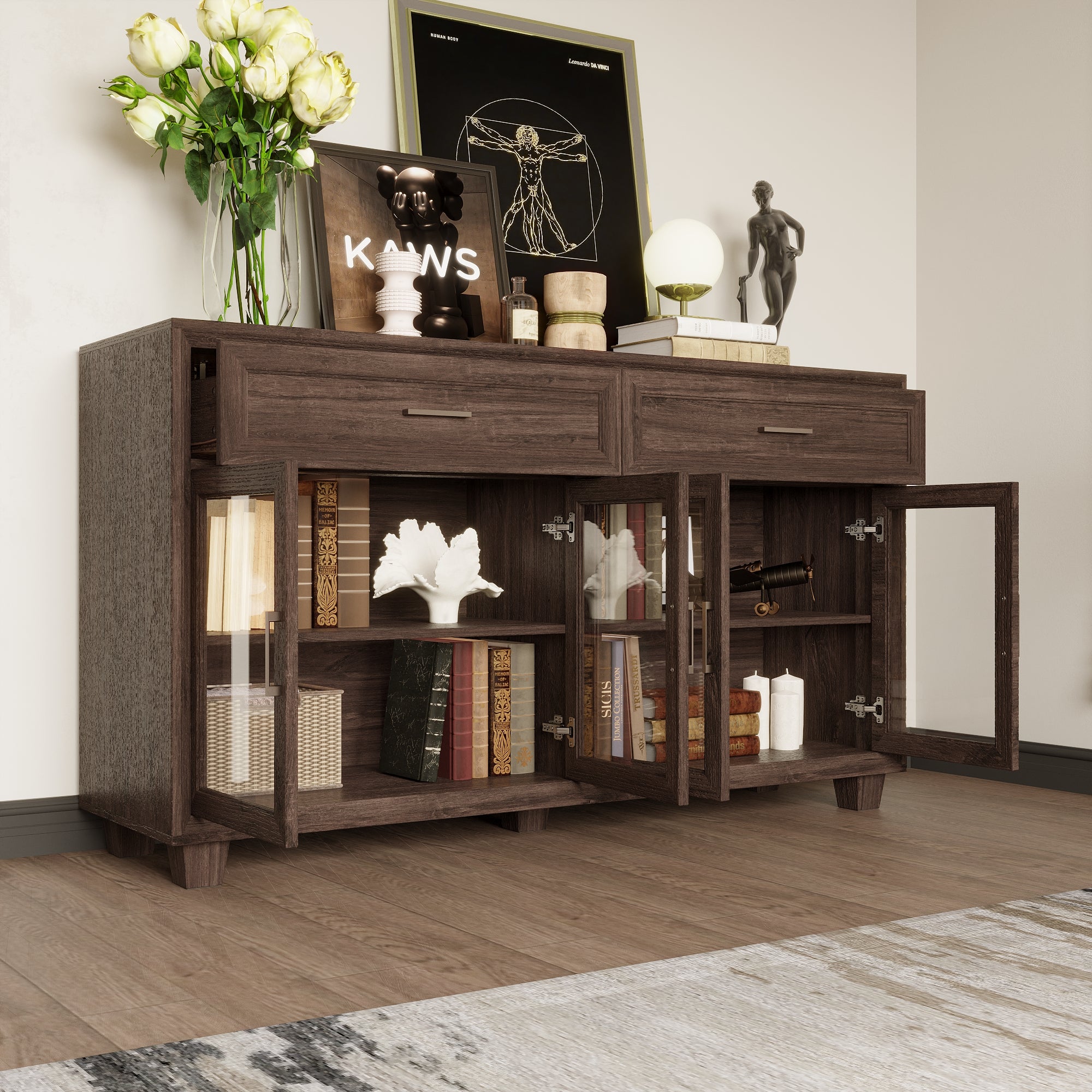 63" W Sideboard Cabinet Buffet Storage Cabinet