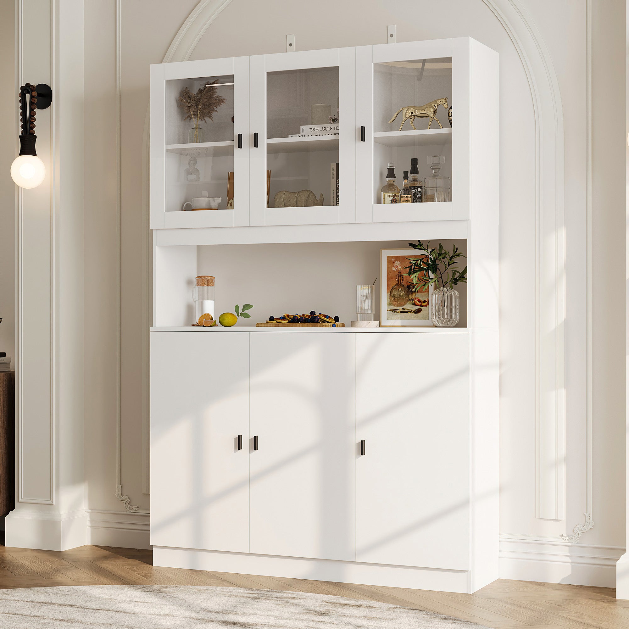 71'' H X 47.2'' W Elegant White Bookcase With Storage Solutions And Glass Doors