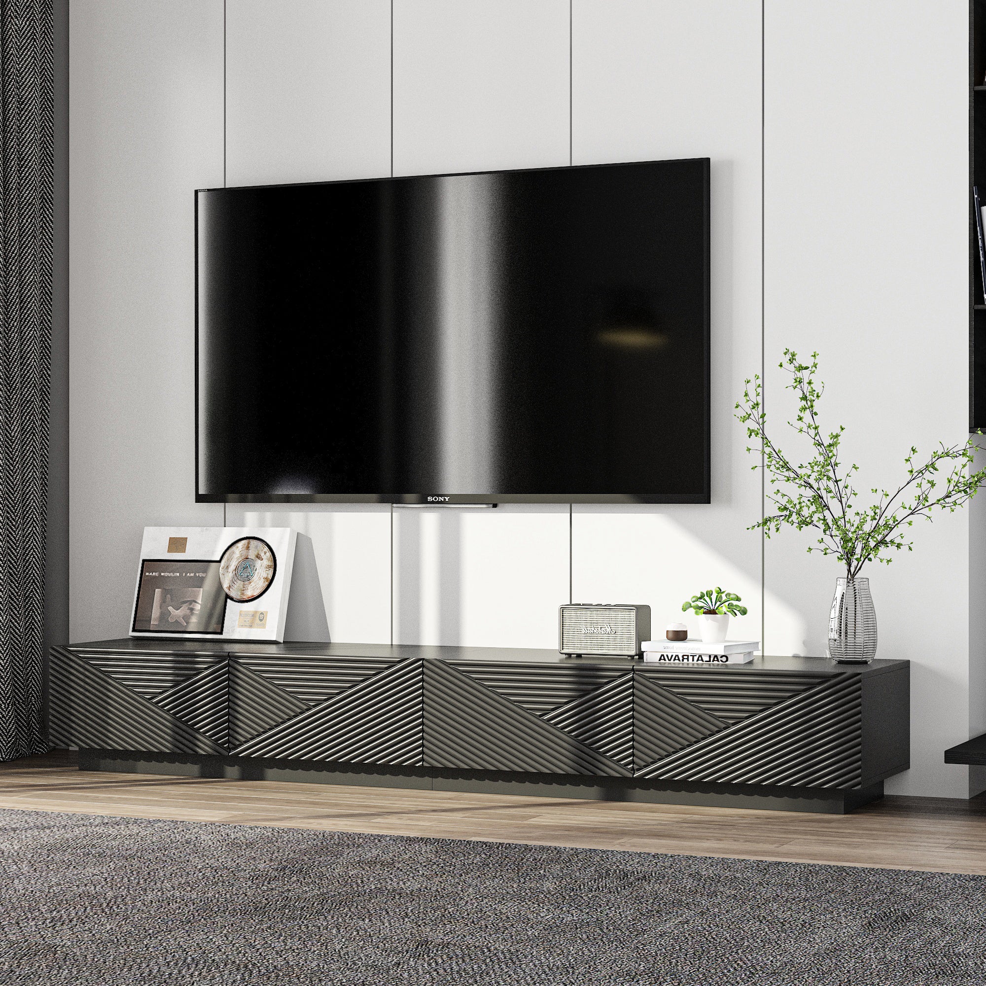 70'' Media Console TV Stand With Drop-Down Doors