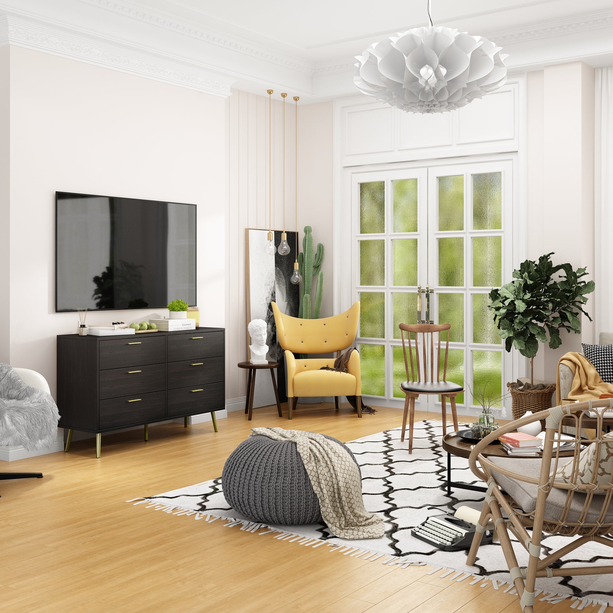 Modern Sideboard Double Dresser with 6 Drawers