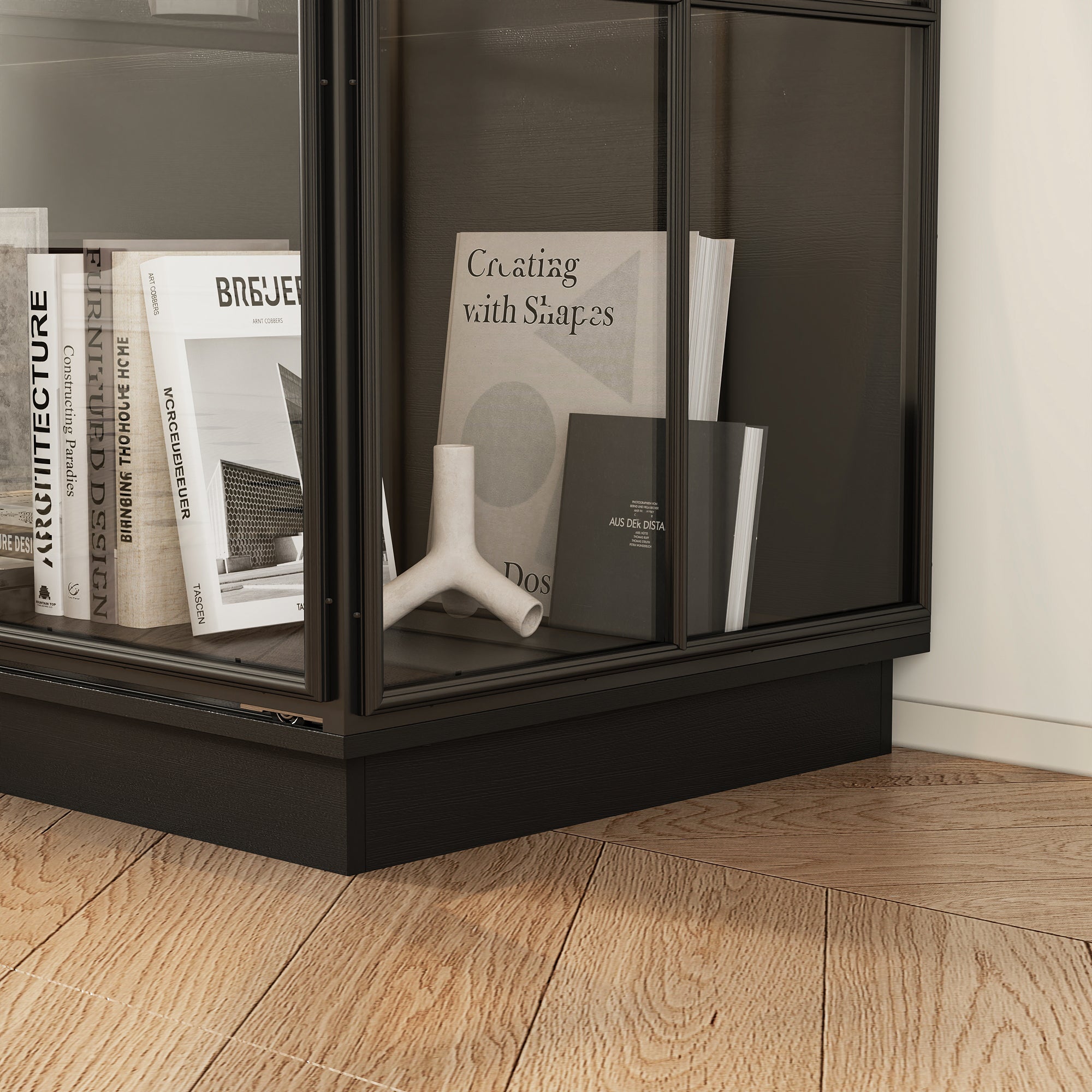 75'' H X 48'' W x 23.6'' D 4-Tier Display Cabinet Bookcase With Glass Doors And LED Light