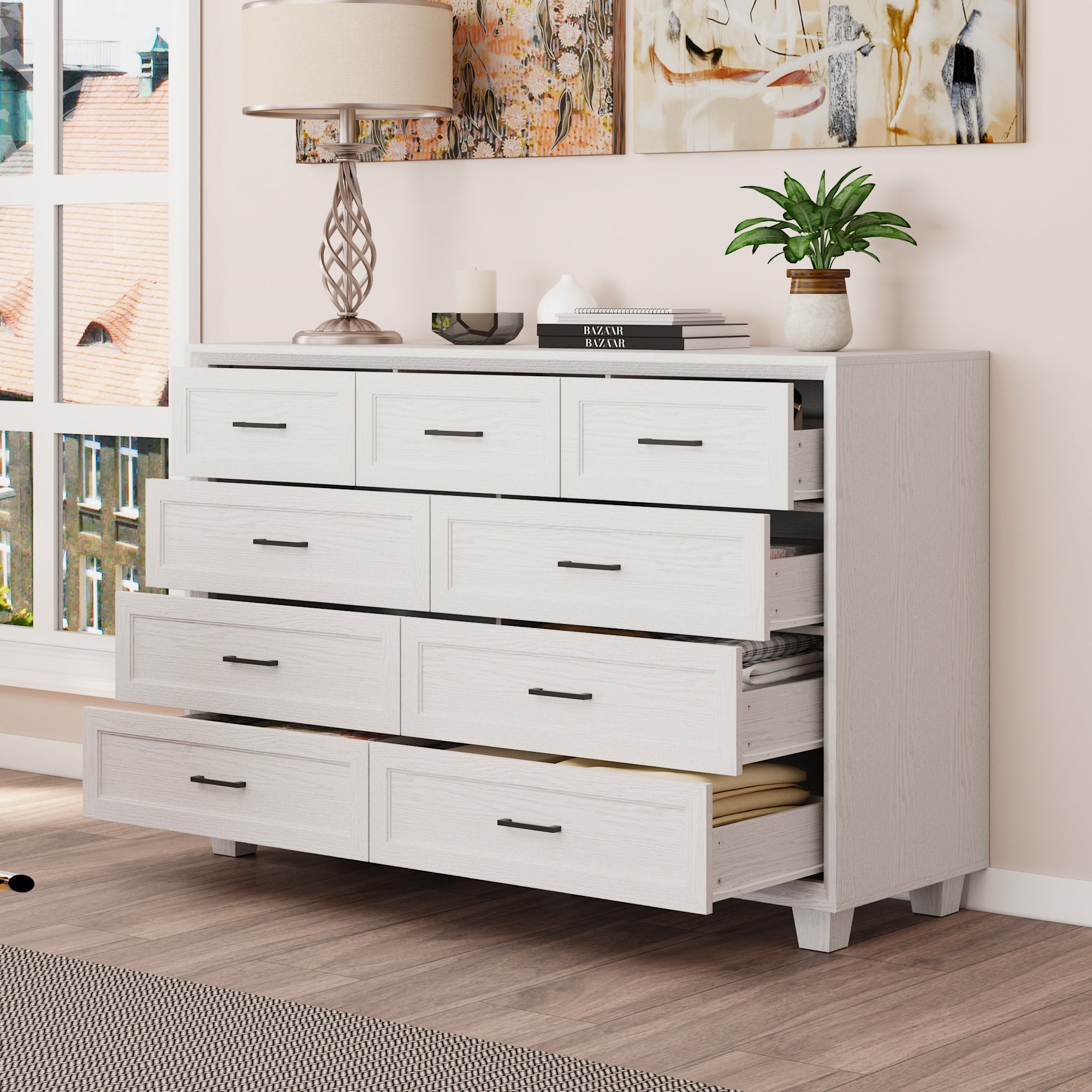 60" Wide 9-Drawer Accent Chest With Metal Handles
