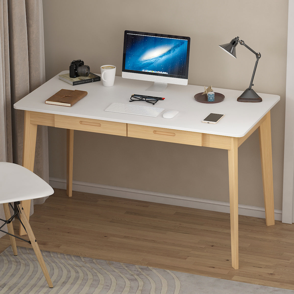 Wooden Minimalist Desk Wide Study Desk Sturdy & Stable 47.2"W