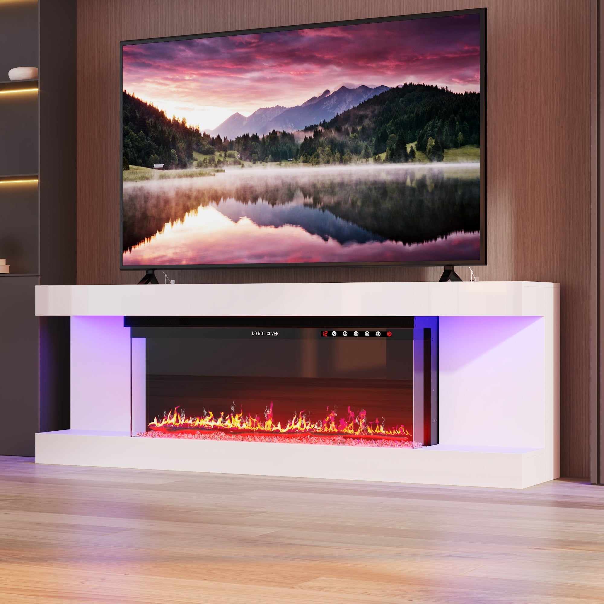 Stylish Minimalist TV Stand With Electric Fireplace And Light