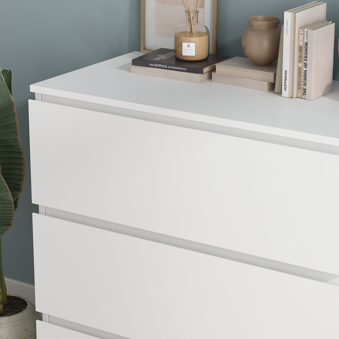 Chest Table Storage White Sideboard with 3 Drawers No-Handle Organizer