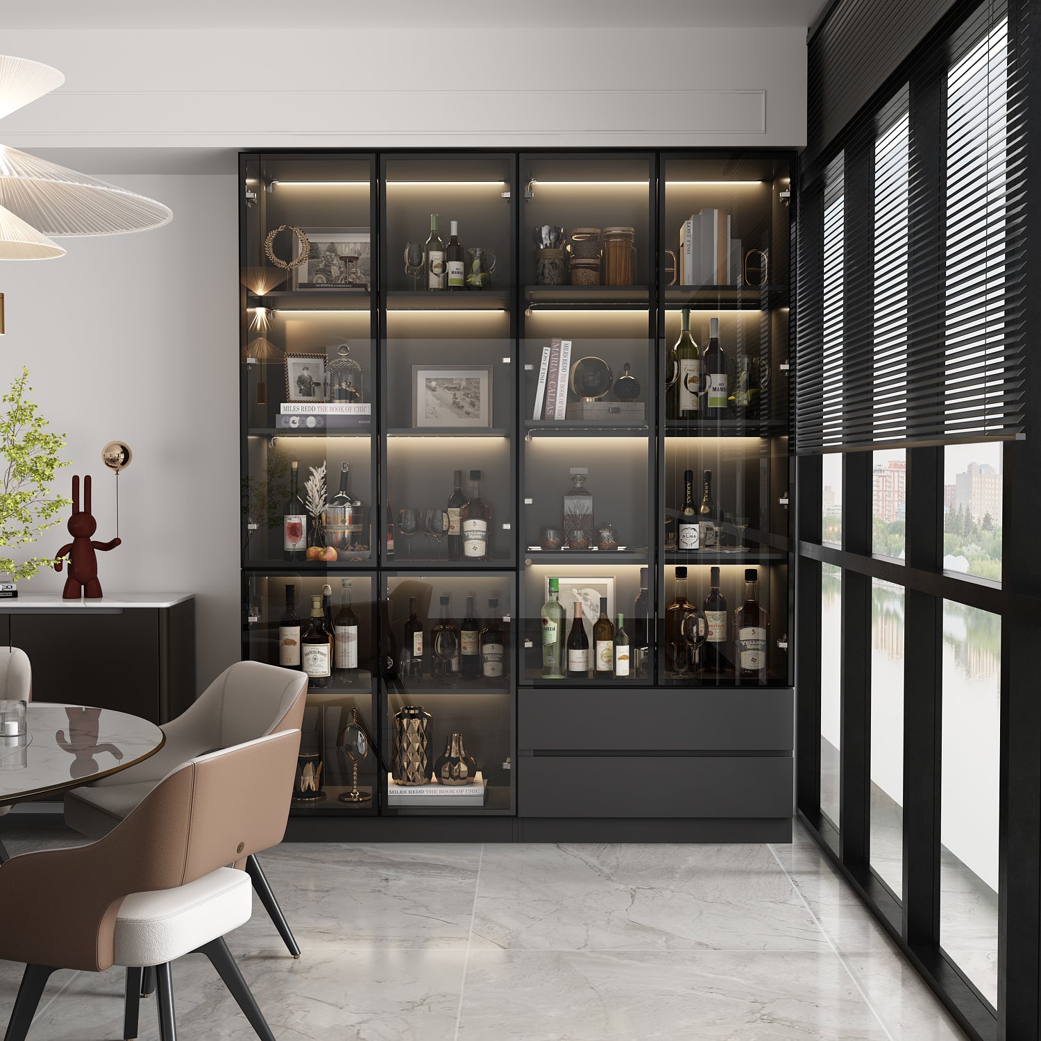 78.7'' H x 63'' W Bookcase with Glass Doors & 3-Color Changing Lights