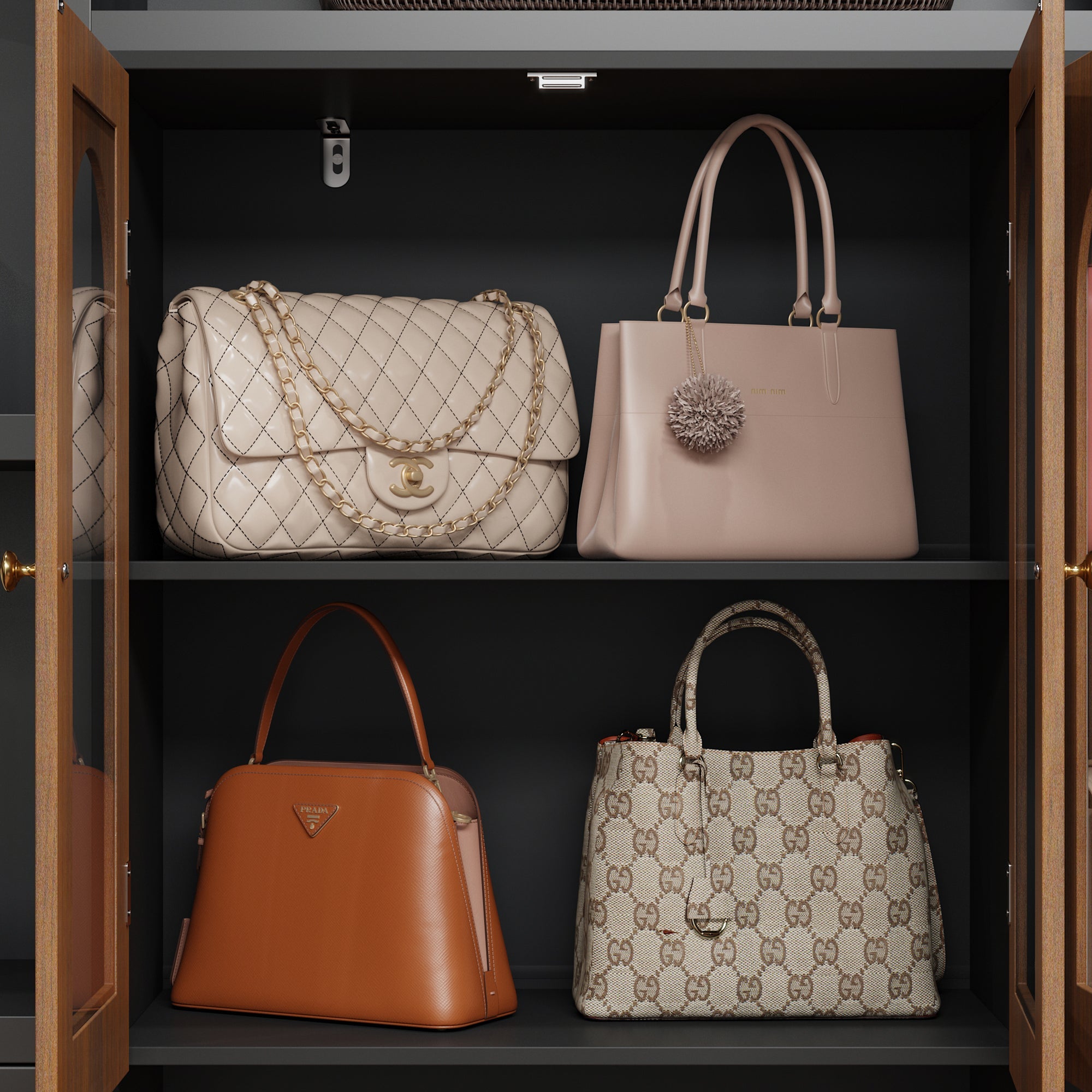 4 Glass Doors And 4 Drawers Closet System With Shoe Storage Bench