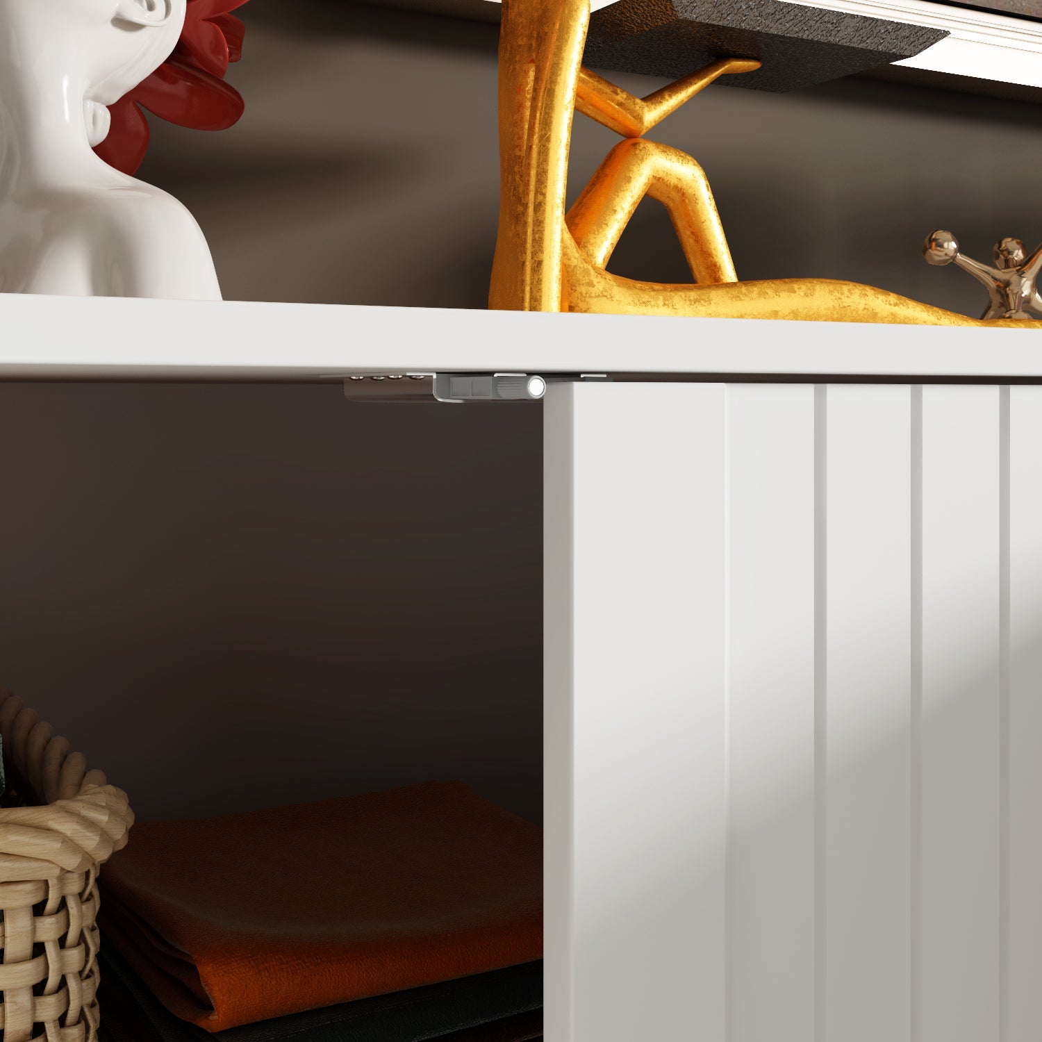 Sideboard Buffet Table Console Table in White Finish 4 U-Shaped Doors