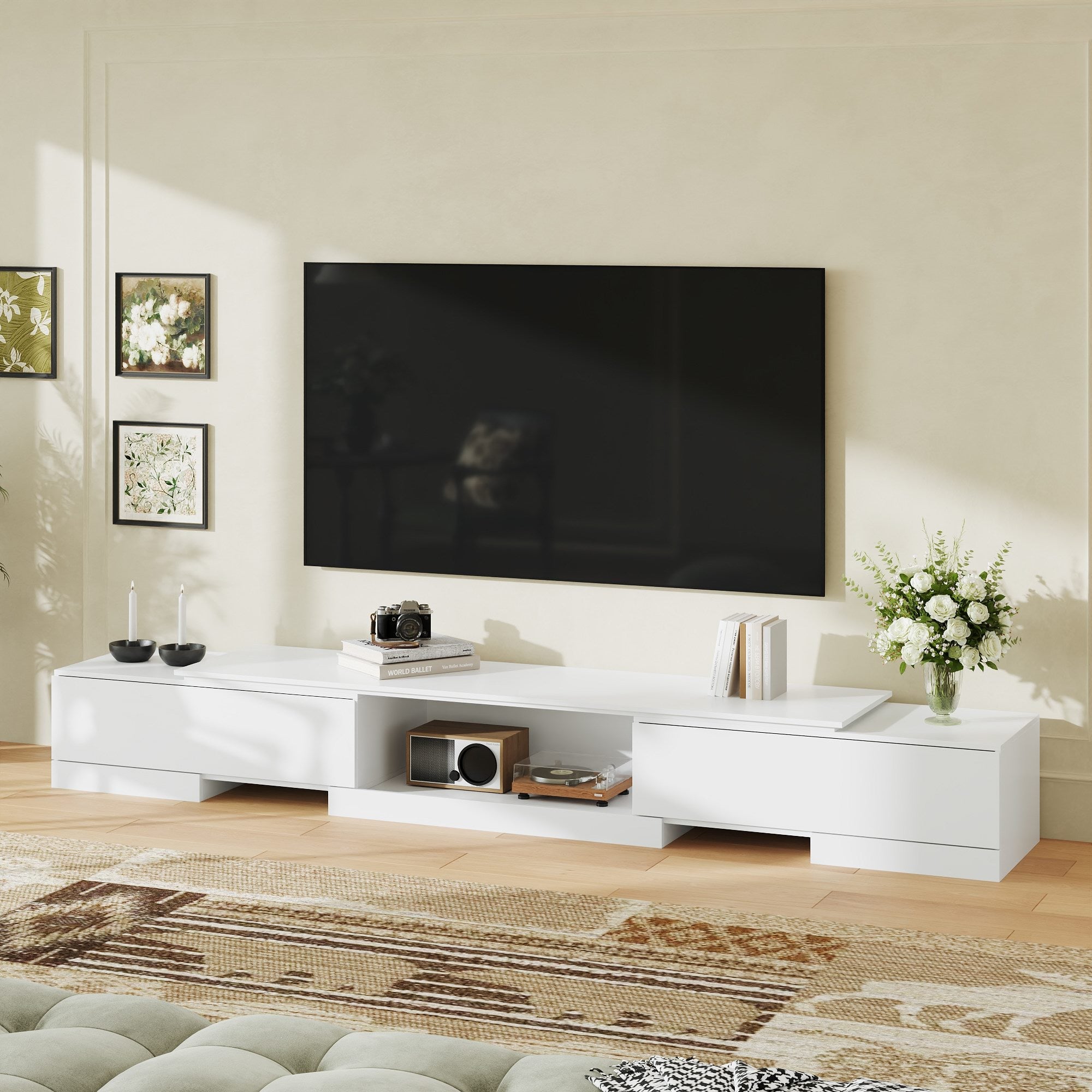 63'' W To 93.7'' W 2-Drawer Extendable TV Stand Media Center