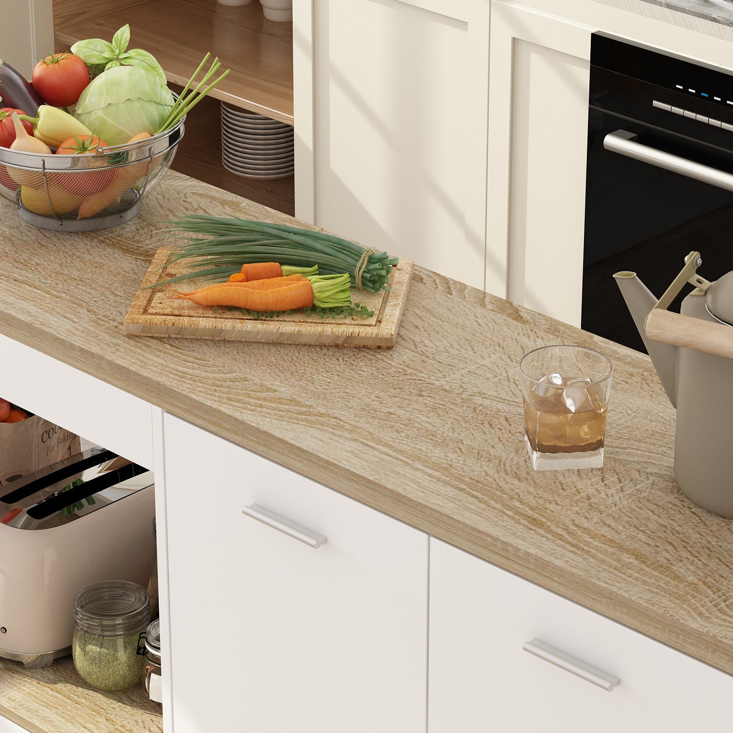 Kitchen Island with Open Storage and Adjustable Shelf Modern Style