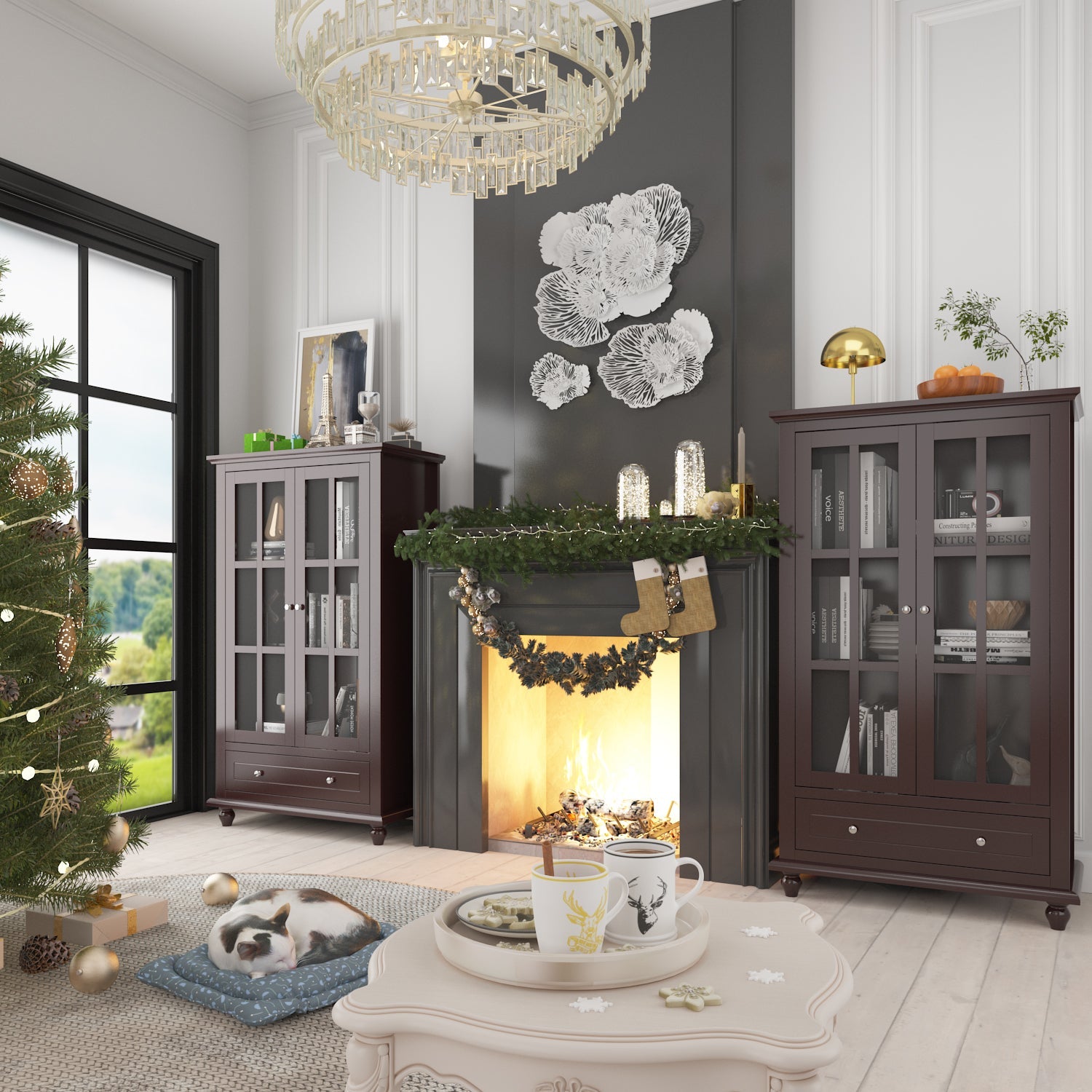 Buffet Sideboard Storage Cabinet Display Bookcase with 3-Tier Shelf