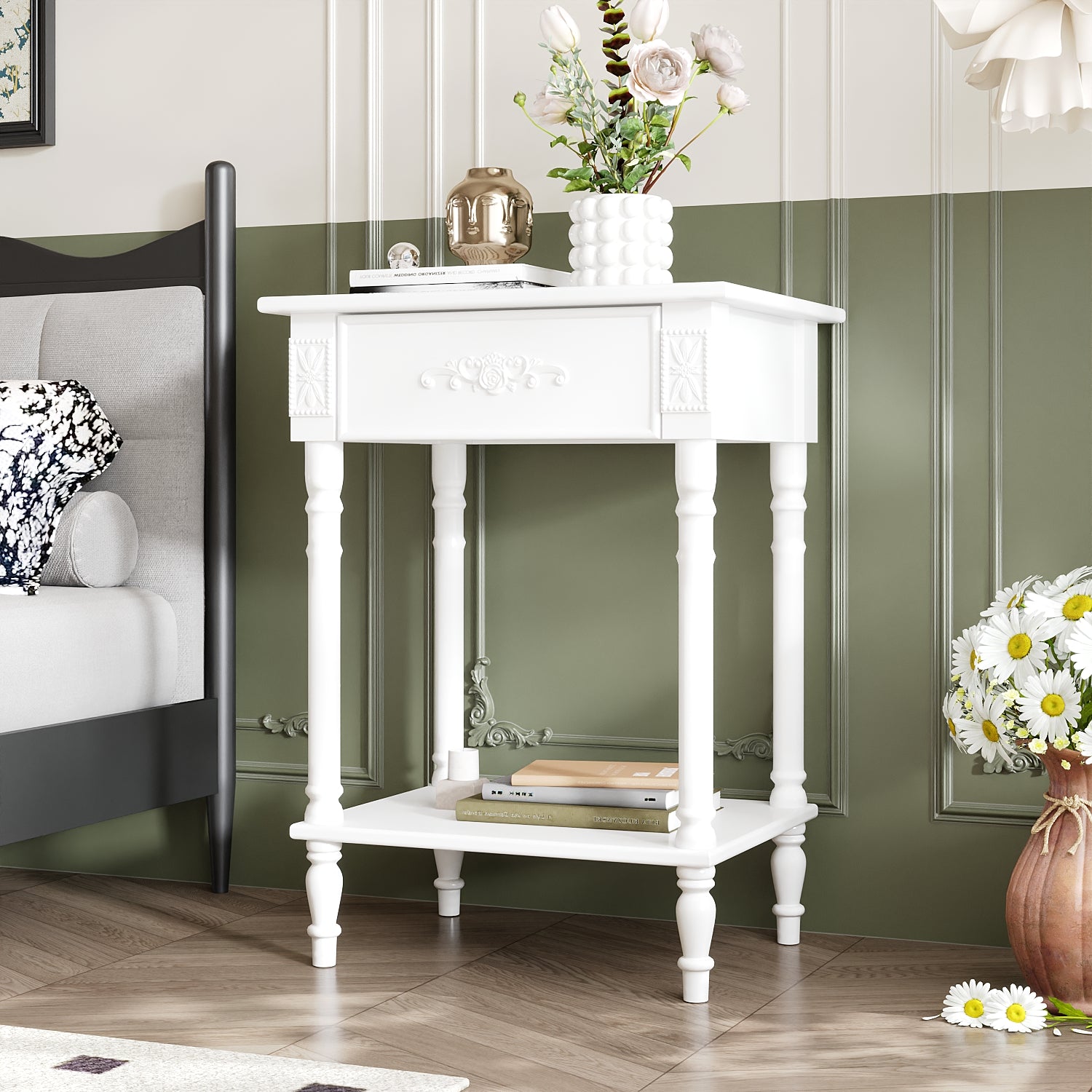 1-Shelf And 1-Drawer Nightstand With Elegent Design